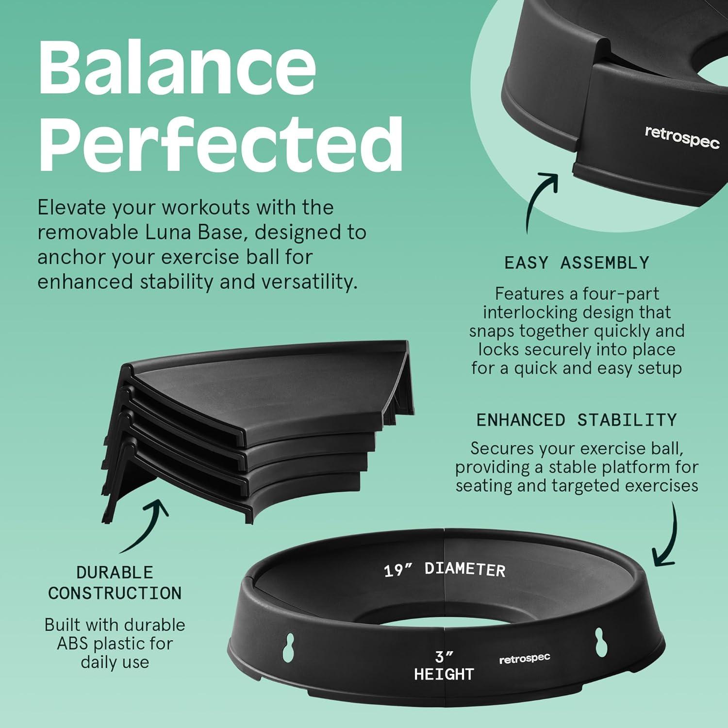 Retrospec Luna Exercise Ball with Pump – Anti-Burst Fitness Equipment for Yoga, Core Training & Stability – Home Gym Swiss Ball for Office & Pregnancy(Black)