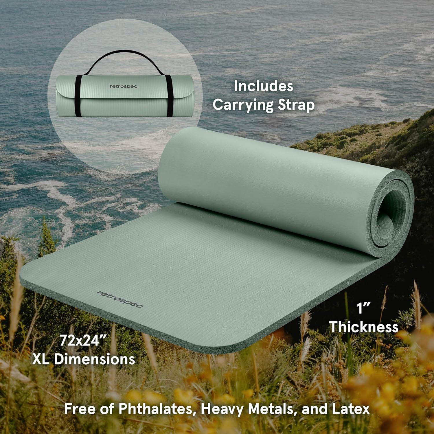 Retrospec Solana Yoga Mat 1″ Thick w/Nylon Strap for Men & Women – Non Slip Exercise Mat for Home Yoga, Pilates, Stretching, Floor & Fitness Workouts(Sage)