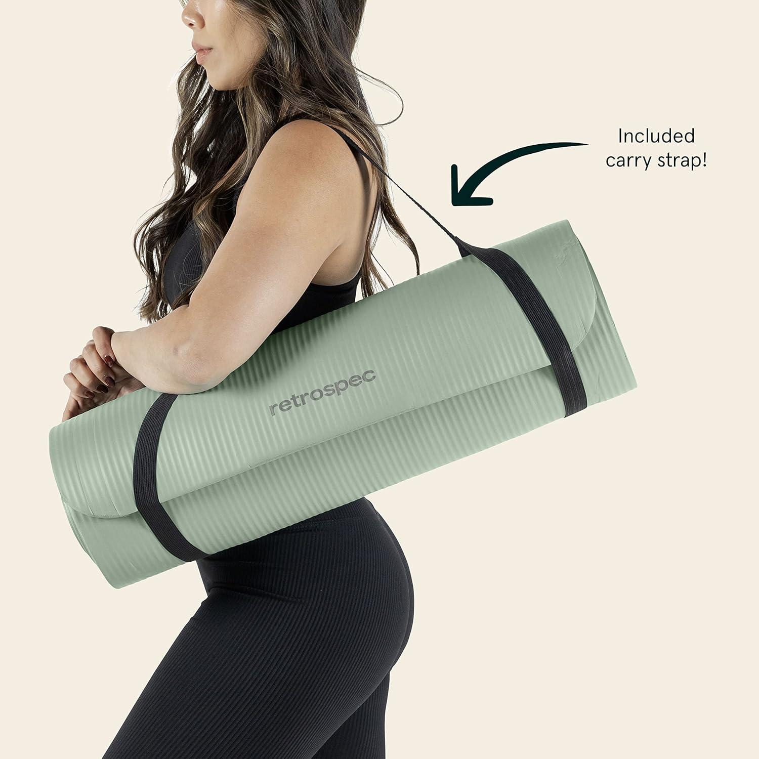 Retrospec Solana Yoga Mat 1″ Thick w/Nylon Strap for Men & Women – Non Slip Exercise Mat for Home Yoga, Pilates, Stretching, Floor & Fitness Workouts(Sage)