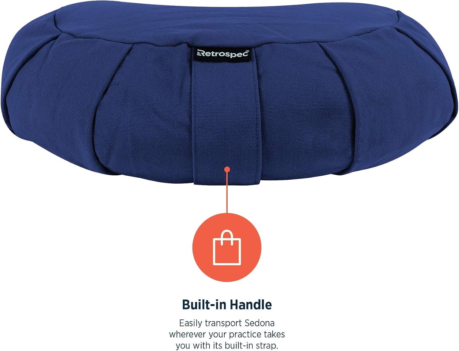 Retrospec Sedona Zafu Meditation Cushion Filled w/Buckwheat Hulls – Yoga Pillow for Meditation Practices – Machine Washable 100% Cotton Cover & Durable Carry Handle, Crescent, Black(Midnight Blue)