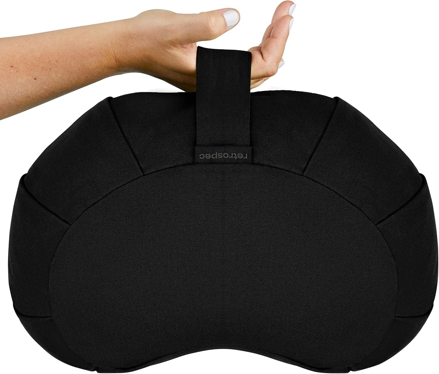 Retrospec Sedona Zafu Meditation Cushion with Buckwheat Hull Fill – Adjustable Yoga & Pilates Equipment Support – 17in Crescent Cotton Cover(Black)