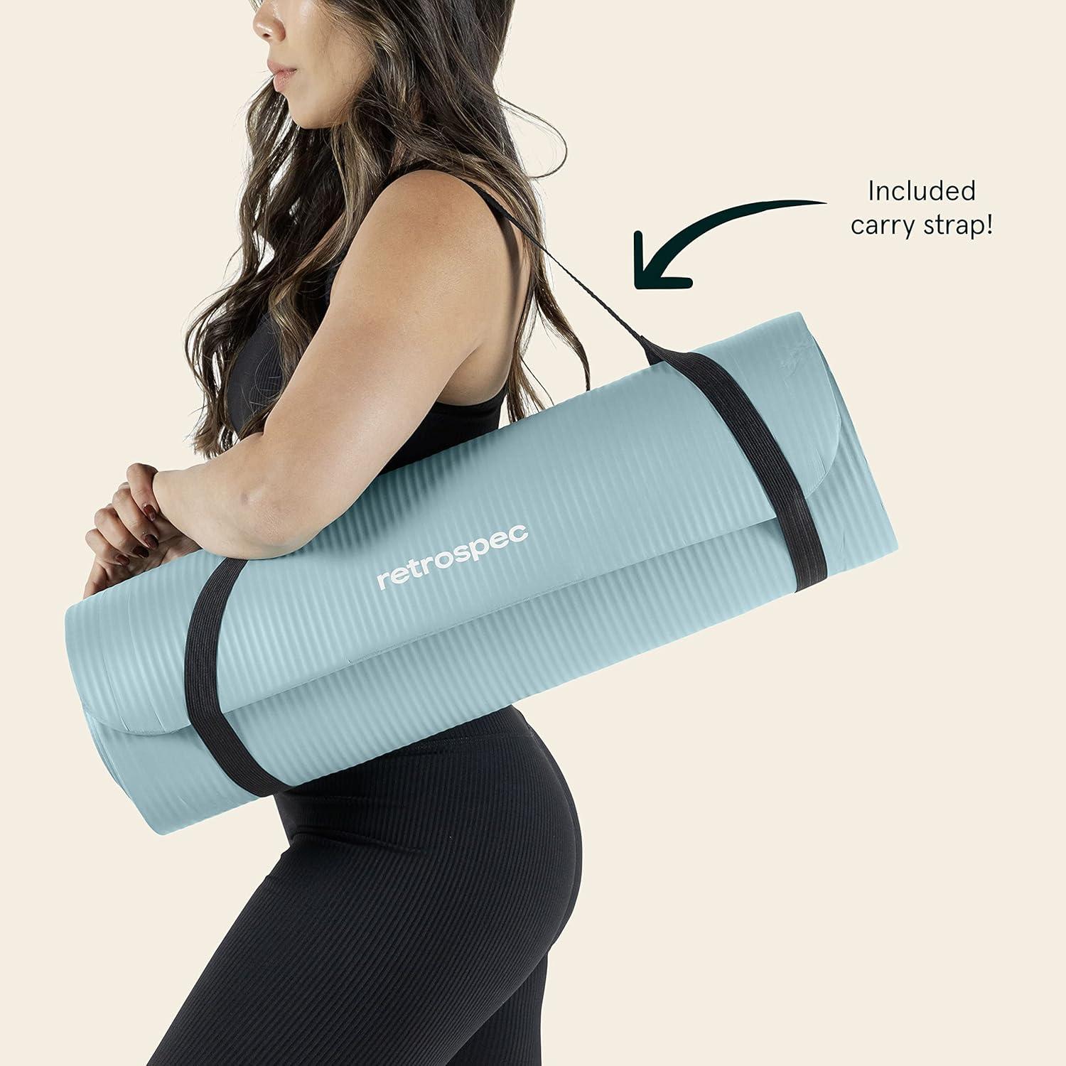 Retrospec Solana Yoga Mat Thick 1/2in Non-Slip Workout Mat with Nylon Strap – 72x24in Exercise Mat for Pilates, Stretching & Fitness – BPA Free, Easy Clean(Blue Mist)