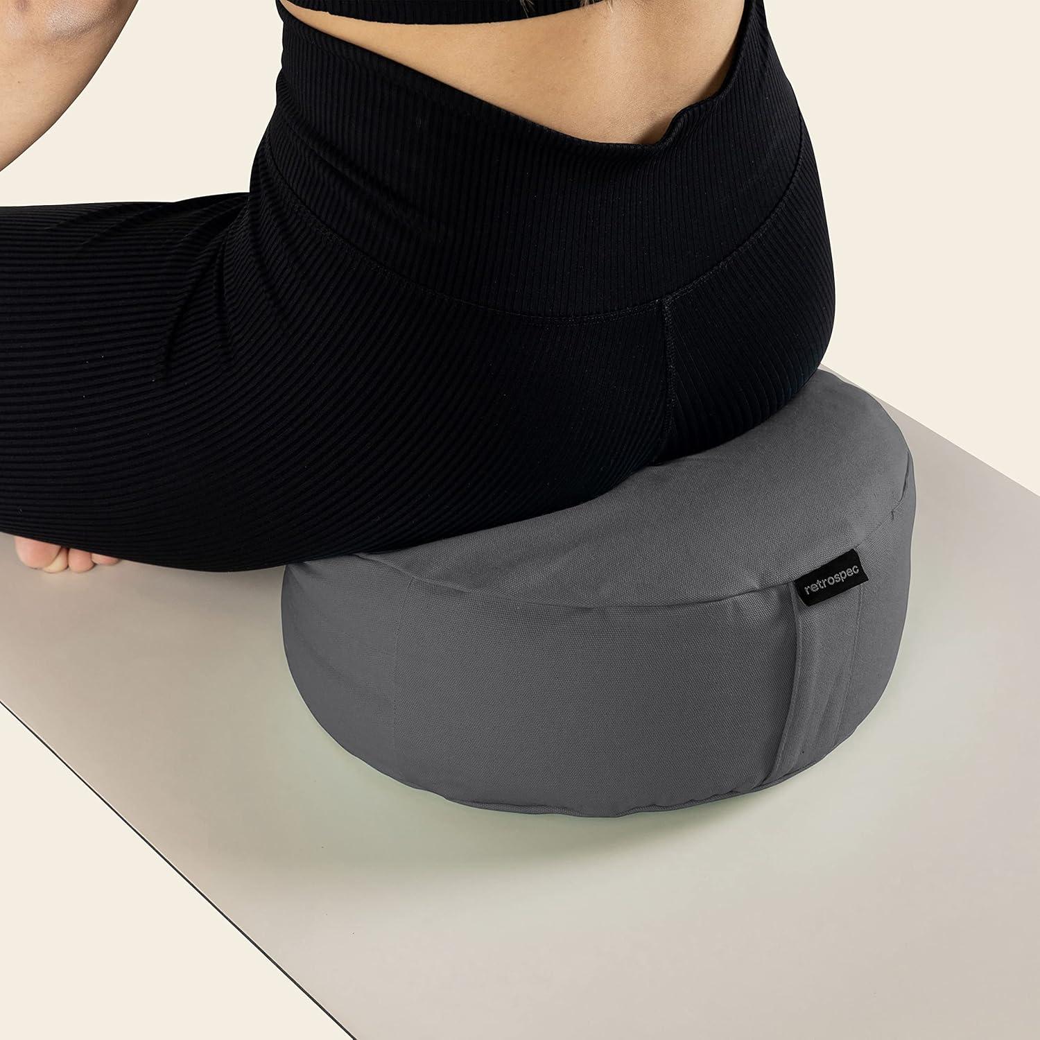 Retrospec Sedona Zafu Meditation Cushion Filled w/Buckwheat Hulls – Yoga Pillow for Meditation Practices – Machine Washable 100% Cotton Cover & Durable Carry Handle, Round(Stone)