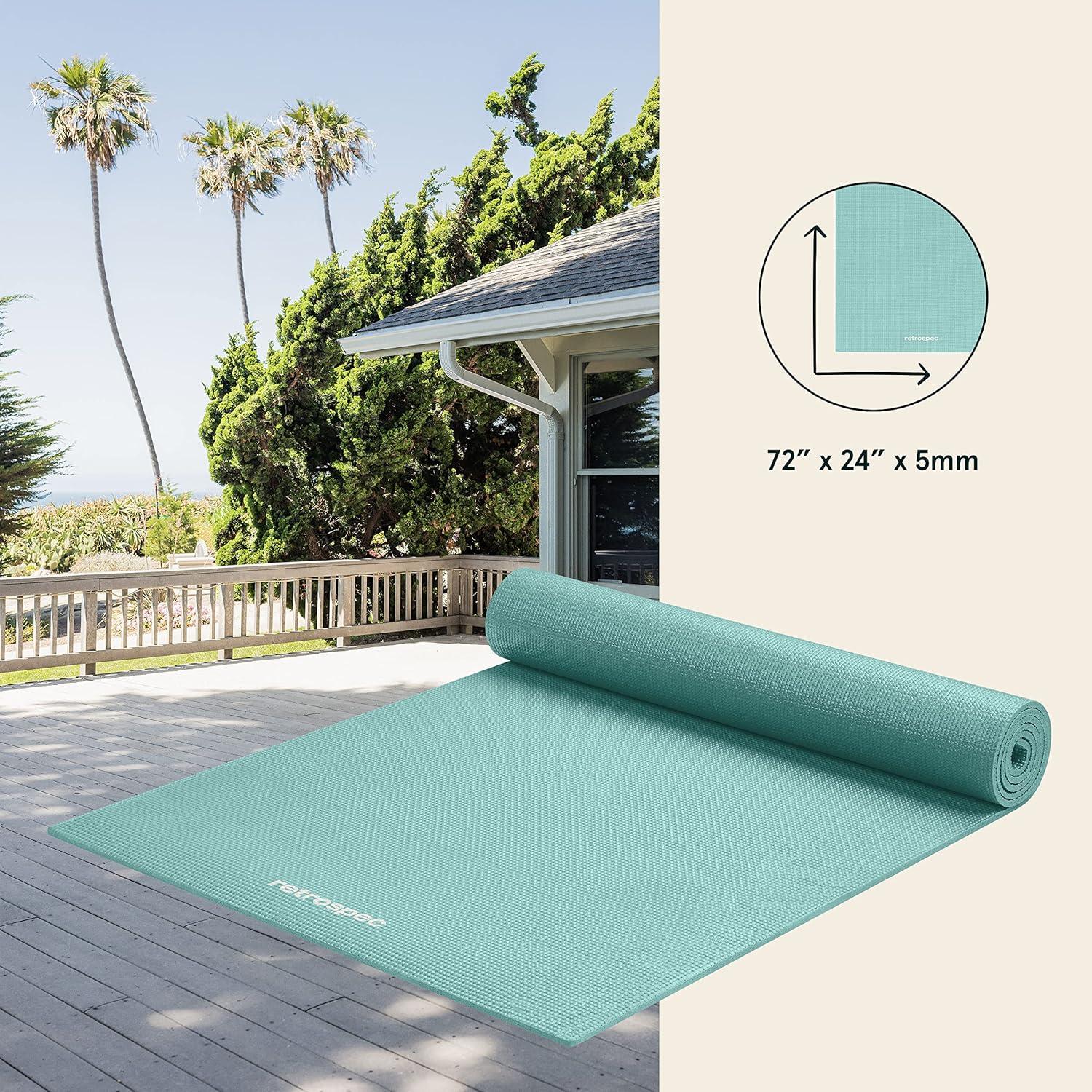 Retrospec Pismo Yoga Mat w/Nylon Strap for Men & Women – Non Slip Exercise Mat for Yoga, Pilates, Stretching, Floor & Fitness Workouts, .5mm Thick, Easy to Clean(Blue Lagoon)