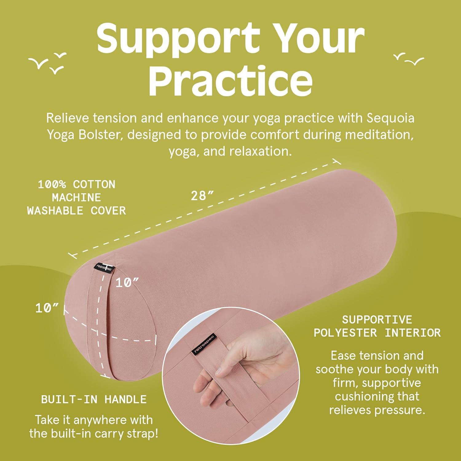 Retrospec Retrospec Sequoia Yoga Bolster Pillow – Meditation Cushion for Yoga Practices – Includes Machine Washable 100% Cotton Cover & Durable Carry Handle(Blush)
