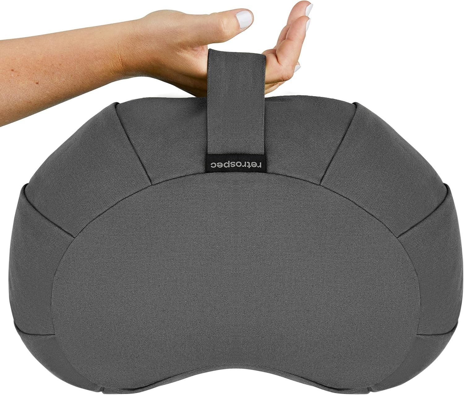 Retrospec Sedona Zafu Meditation Cushion with Buckwheat Hull Fill – Adjustable Yoga & Pilates Equipment Support – 17in Crescent Cotton Cover(Stone)