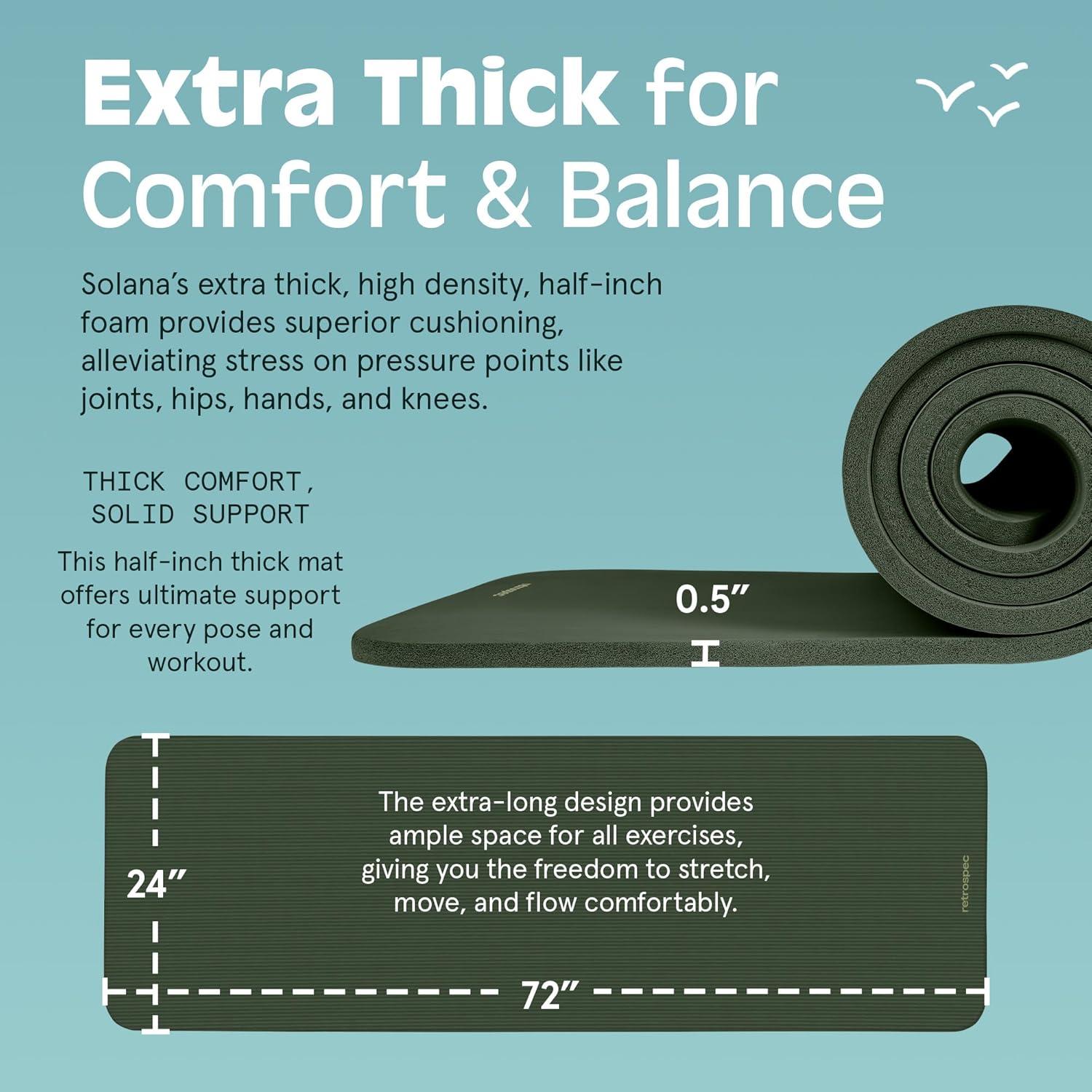 Retrospec Solana Yoga Mat Thick 1/2in Non-Slip Workout Mat with Nylon Strap – 72x24in Exercise Mat for Pilates, Stretching & Fitness – BPA Free, Easy Clean(Wild Spruce)