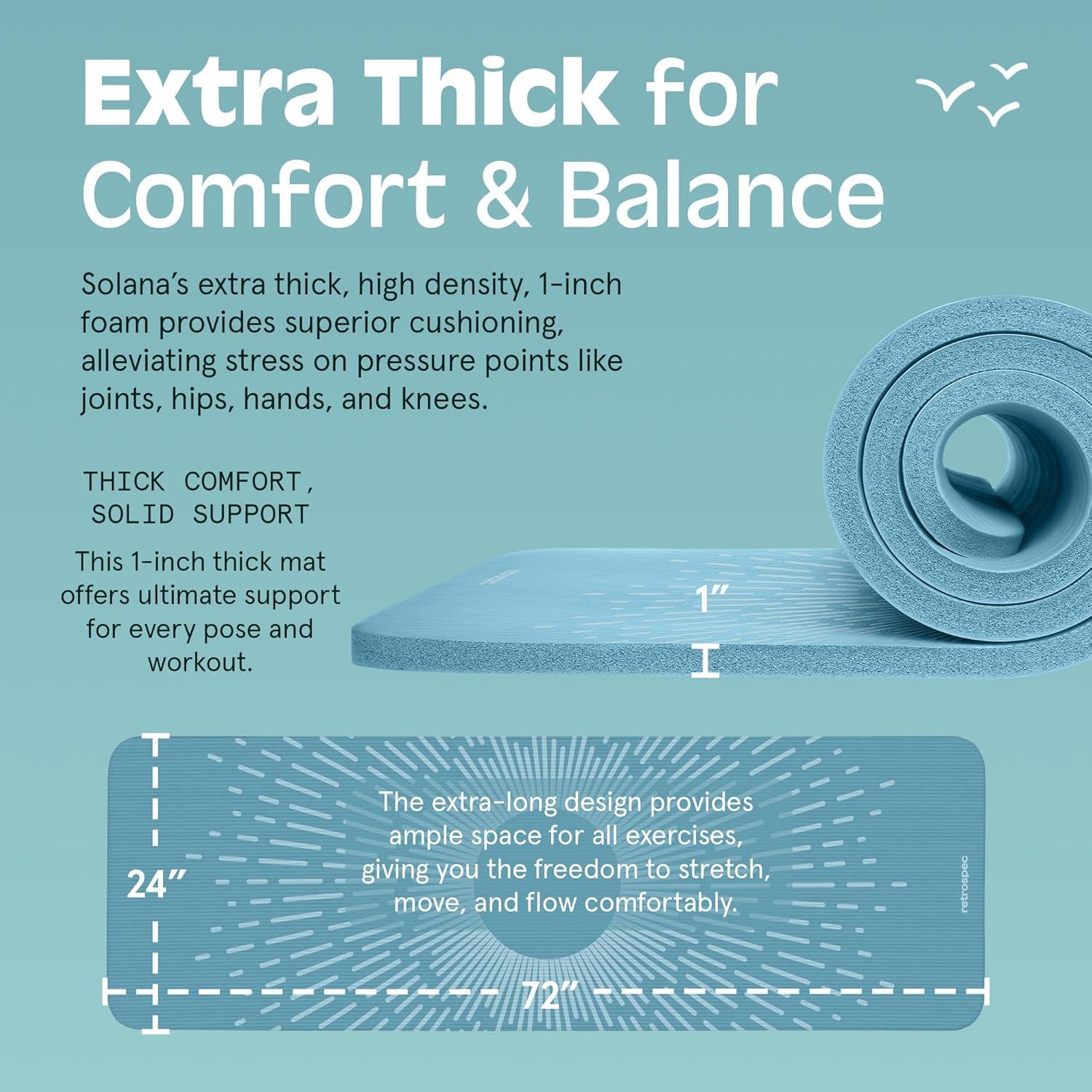 Retrospec Solana Yoga Mat 1″ Thick w/Nylon Strap for Men & Women – Non Slip Exercise Mat for Home Yoga, Pilates, Stretching, Floor & Fitness Workouts(Blue Mist)