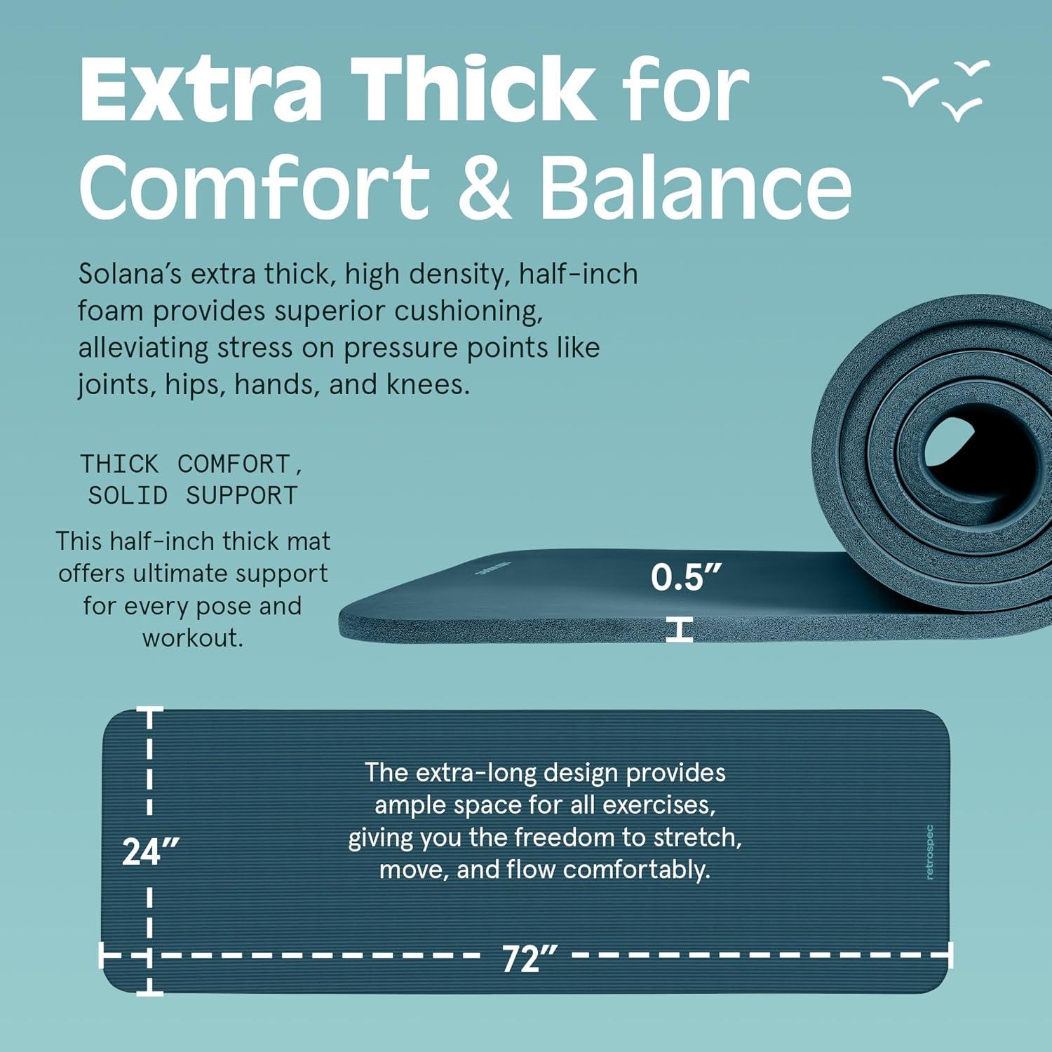 Retrospec Solana Yoga Mat Thick 1/2in Non-Slip Workout Mat with Nylon Strap – 72x24in Exercise Mat for Pilates, Stretching & Fitness – BPA Free, Easy Clean(Ocean Blue)