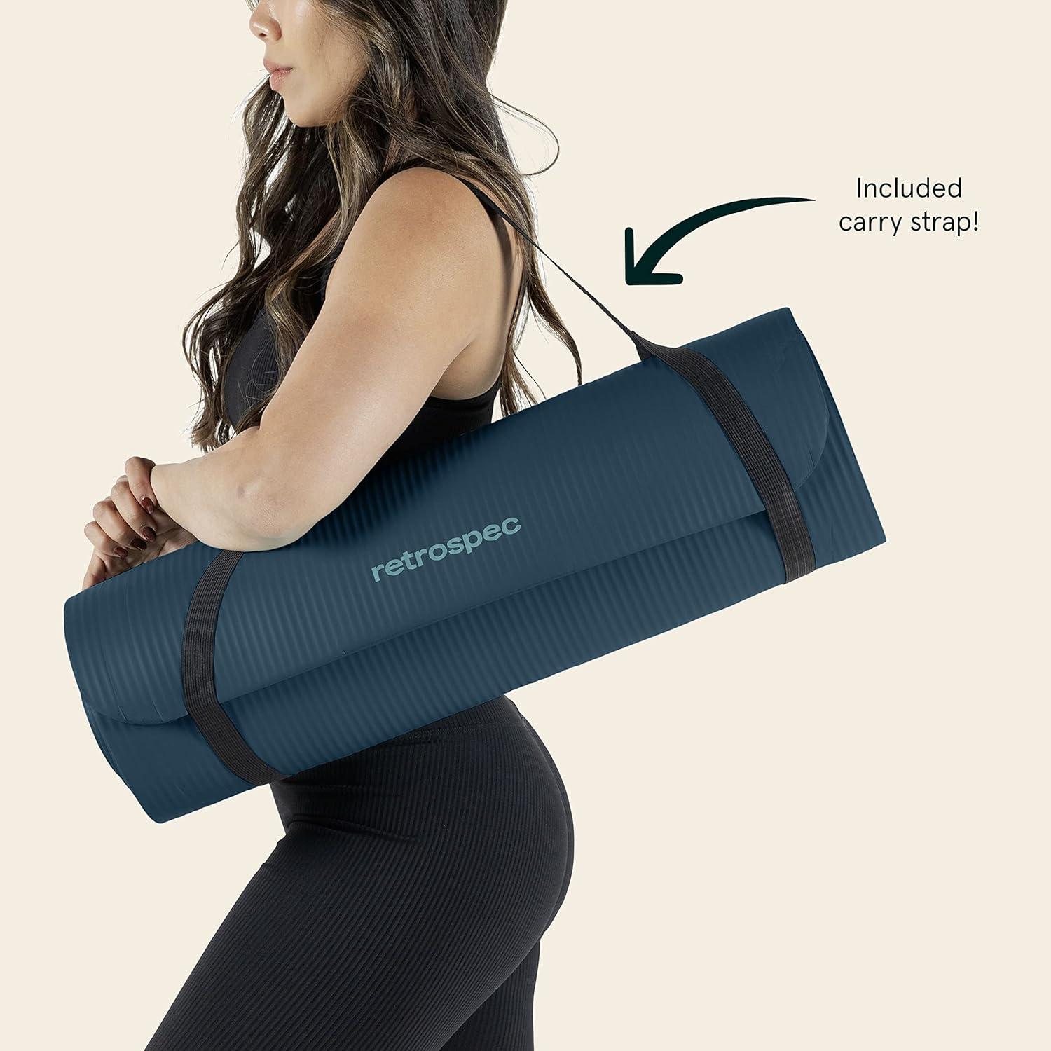Retrospec Solana Yoga Mat Thick 1/2in Non-Slip Workout Mat with Nylon Strap – 72x24in Exercise Mat for Pilates, Stretching & Fitness – BPA Free, Easy Clean(Ocean Blue)
