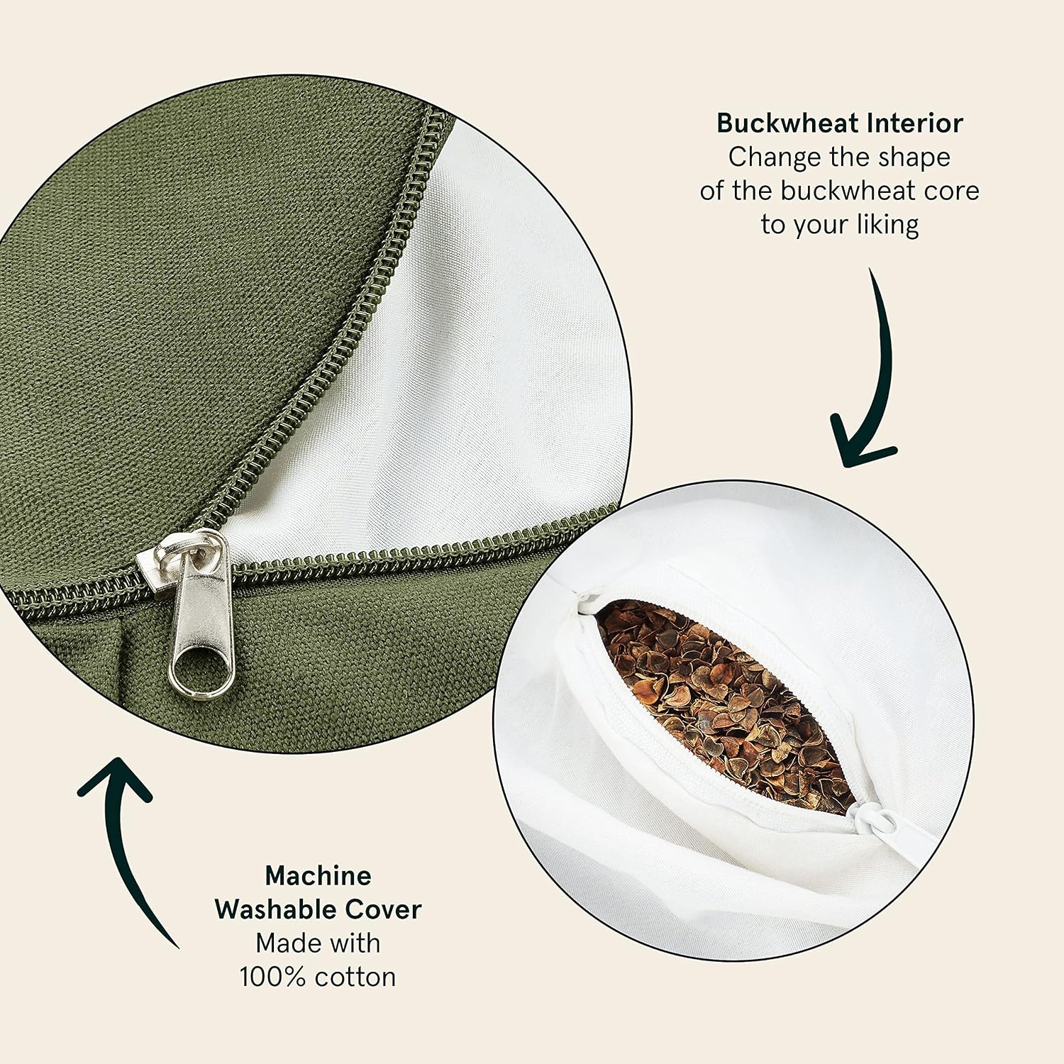 Retrospec Sedona Zafu Meditation Cushion with Buckwheat Hull Fill – Adjustable Yoga & Pilates Equipment Support – 17in Crescent Cotton Cover(Basil)