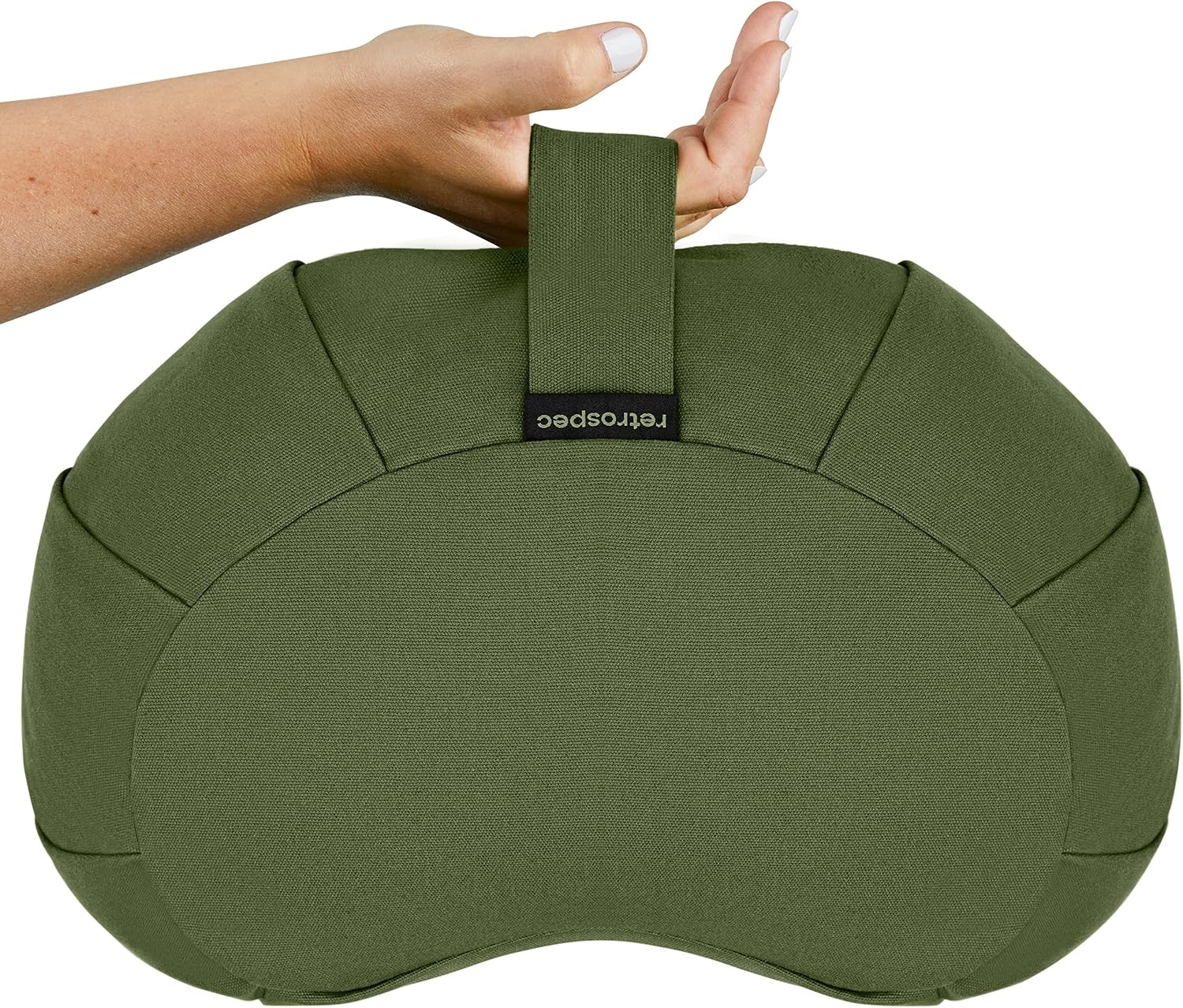 Retrospec Sedona Zafu Meditation Cushion with Buckwheat Hull Fill – Adjustable Yoga & Pilates Equipment Support – 17in Crescent Cotton Cover(Basil)