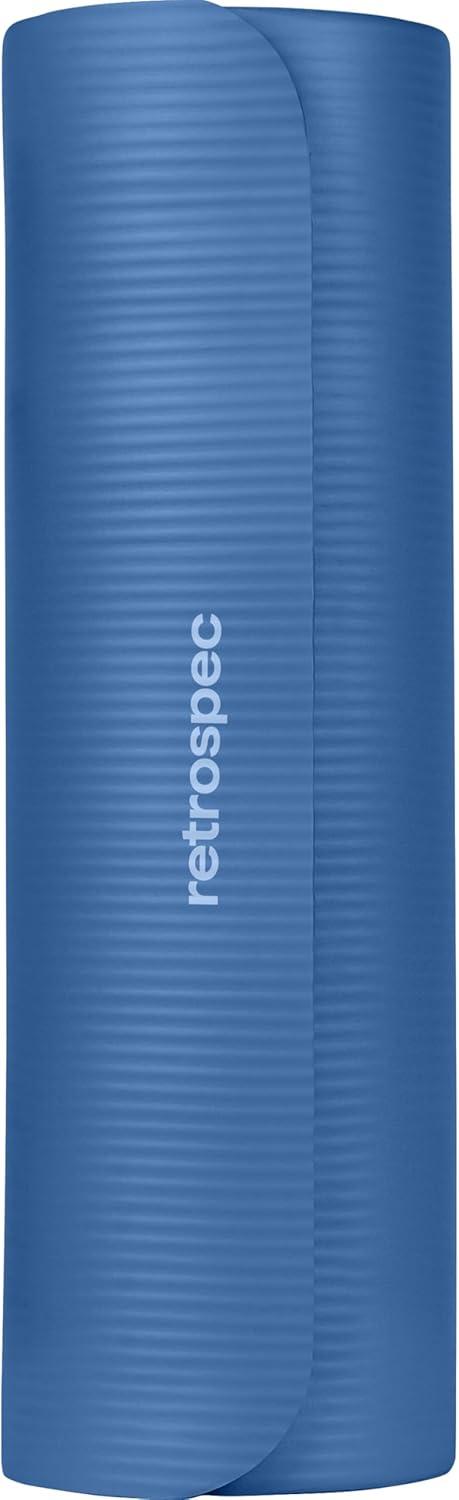 Retrospec Solana Yoga Mat 1″ Thick w/Nylon Strap for Men & Women – Non Slip Exercise Mat for Home Yoga, Pilates, Stretching, Floor & Fitness Workouts(Denim Blue)