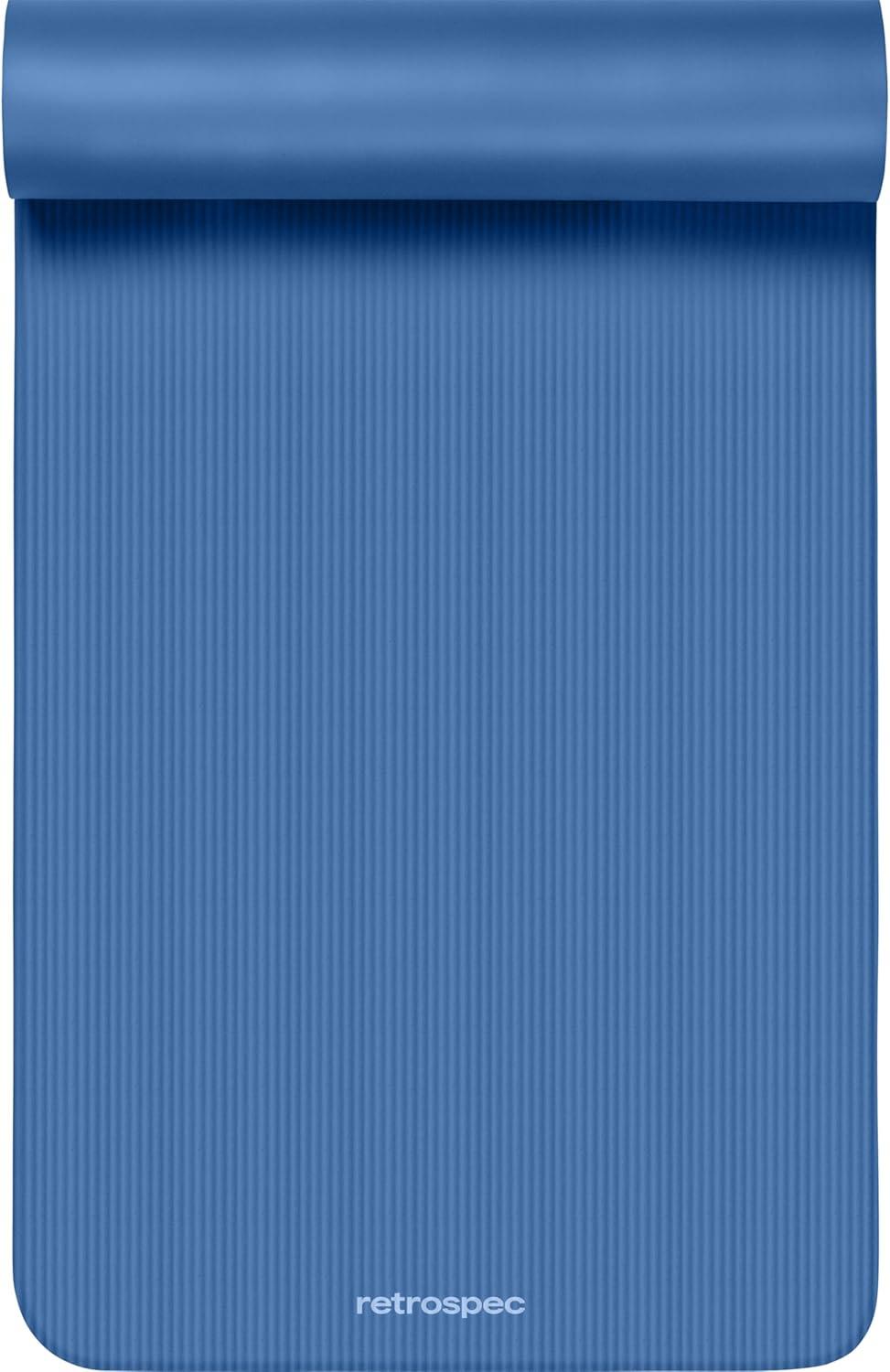 Retrospec Solana Yoga Mat 1″ Thick w/Nylon Strap for Men & Women – Non Slip Exercise Mat for Home Yoga, Pilates, Stretching, Floor & Fitness Workouts(Denim Blue)