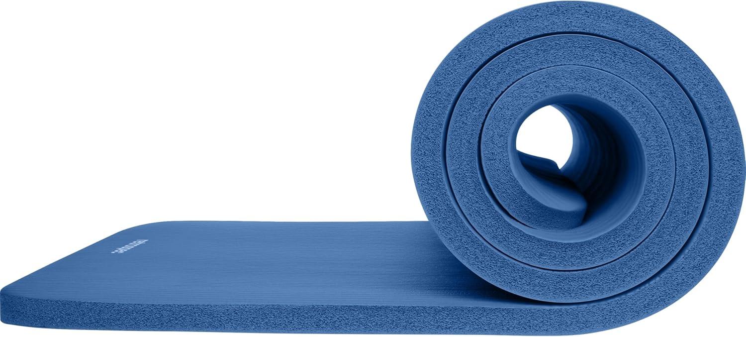 Retrospec Solana Yoga Mat 1″ Thick w/Nylon Strap for Men & Women – Non Slip Exercise Mat for Home Yoga, Pilates, Stretching, Floor & Fitness Workouts(Denim Blue)