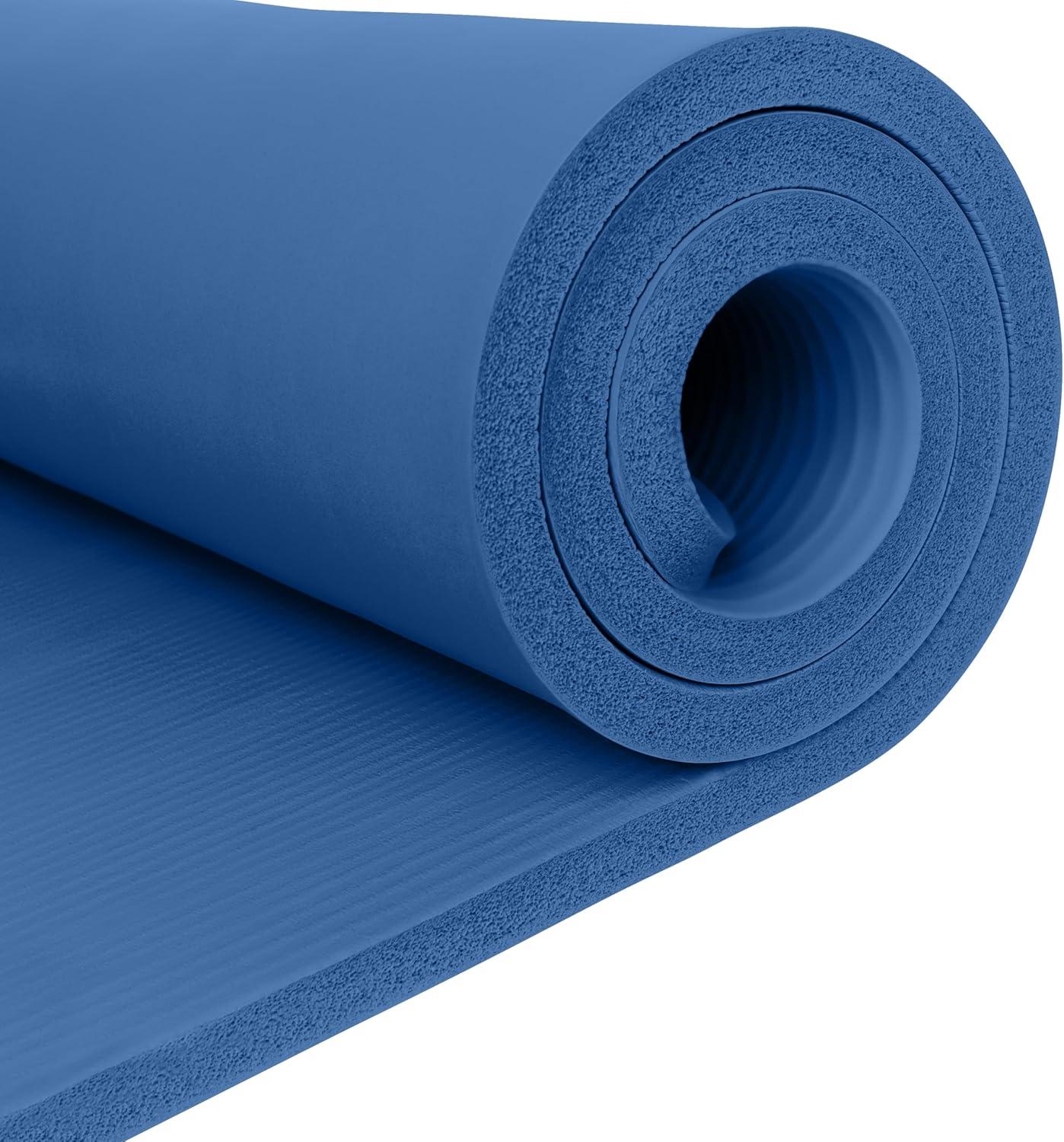 Retrospec Solana Yoga Mat 1″ Thick w/Nylon Strap for Men & Women – Non Slip Exercise Mat for Home Yoga, Pilates, Stretching, Floor & Fitness Workouts(Denim Blue)