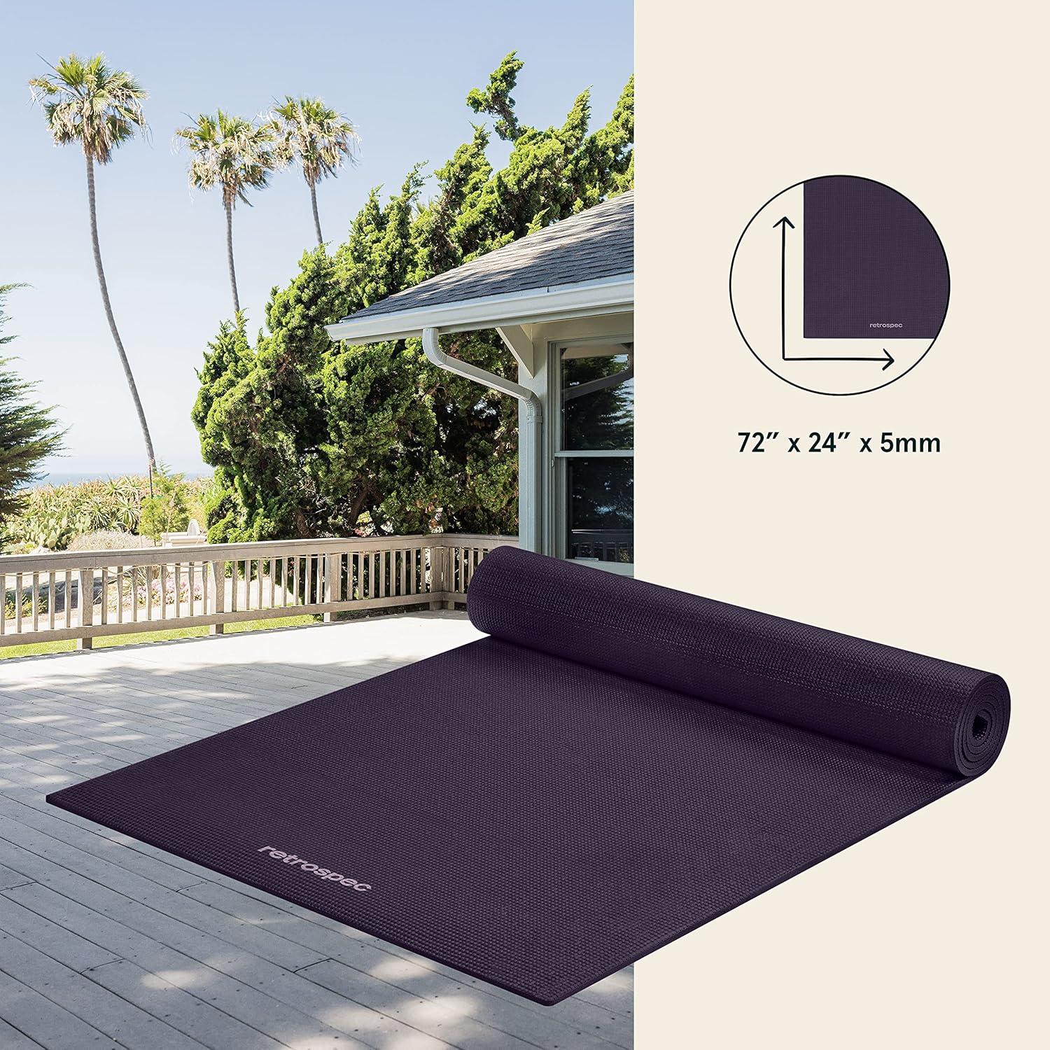 Retrospec Pismo Yoga Mat w/Nylon Strap for Men & Women – Non Slip Exercise Mat for Yoga, Pilates, Stretching, Floor & Fitness Workouts, .5mm Thick, Easy to Clean(Eggplant)