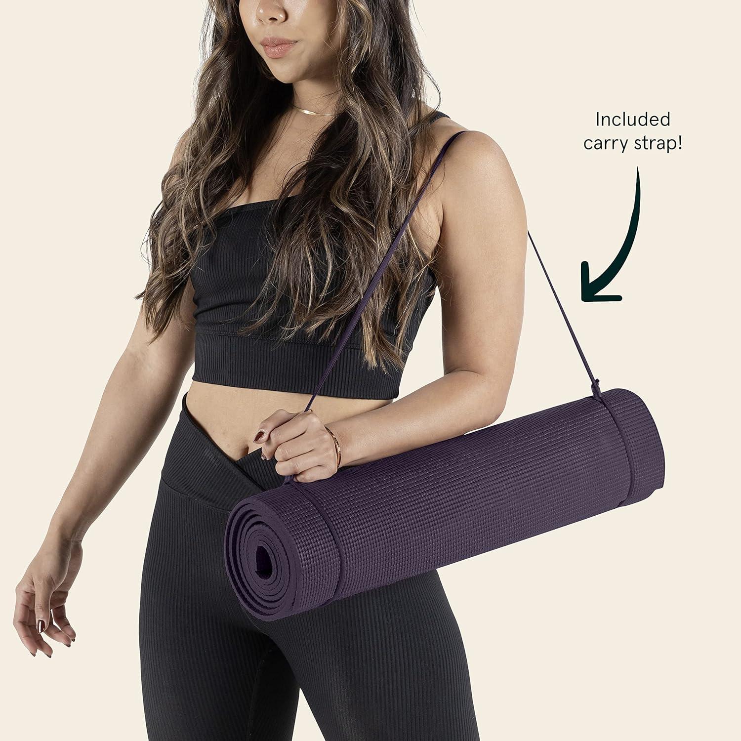 Retrospec Pismo Yoga Mat w/Nylon Strap for Men & Women – Non Slip Exercise Mat for Yoga, Pilates, Stretching, Floor & Fitness Workouts, .5mm Thick, Easy to Clean(Eggplant)