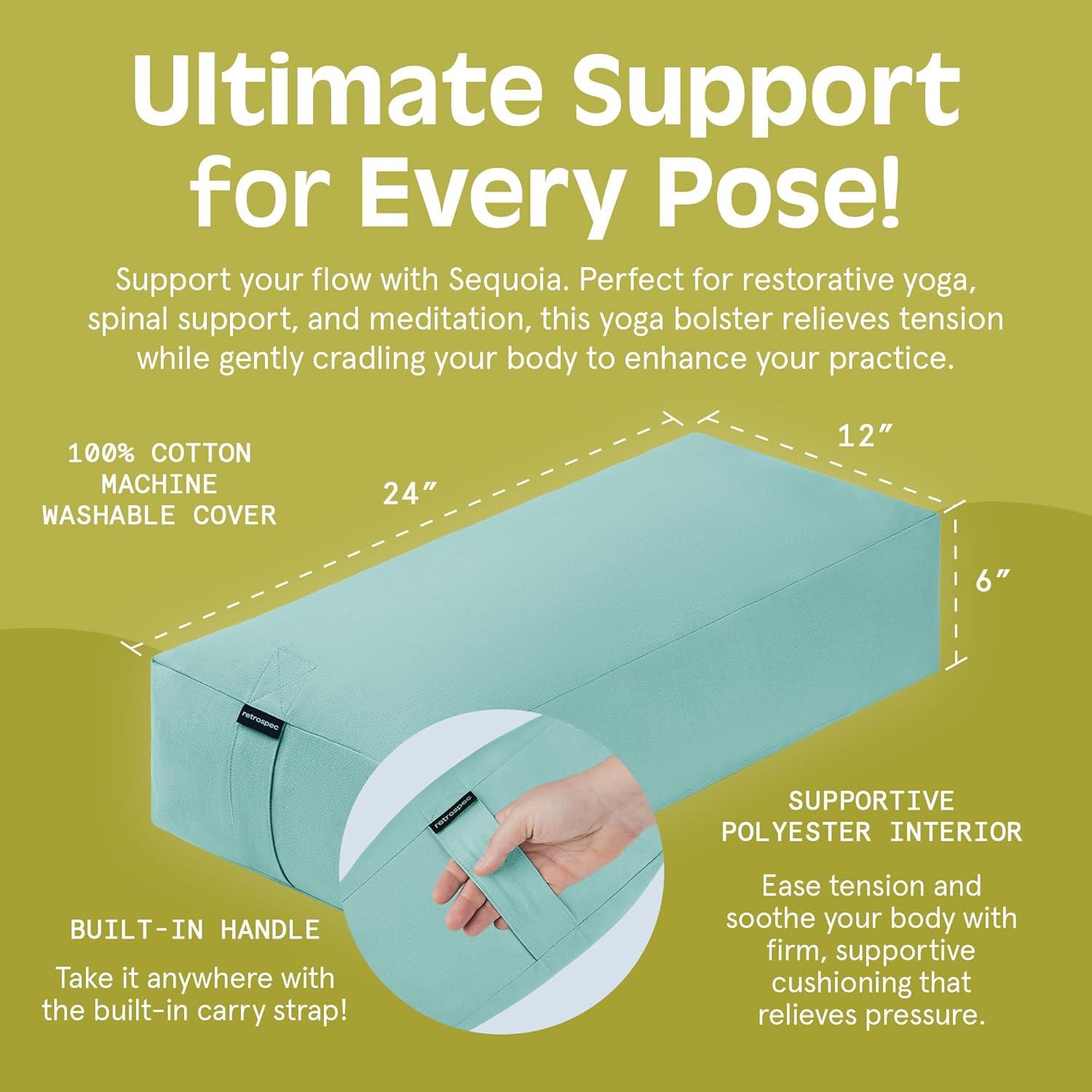 Retrospec Retrospec Sequoia Rectangular Yoga Bolster Pillow – Meditation Cushion for Yoga Practices – Includes Machine Washable 100% Cotton Cover & Durable Carry Handle(Sea Glass)