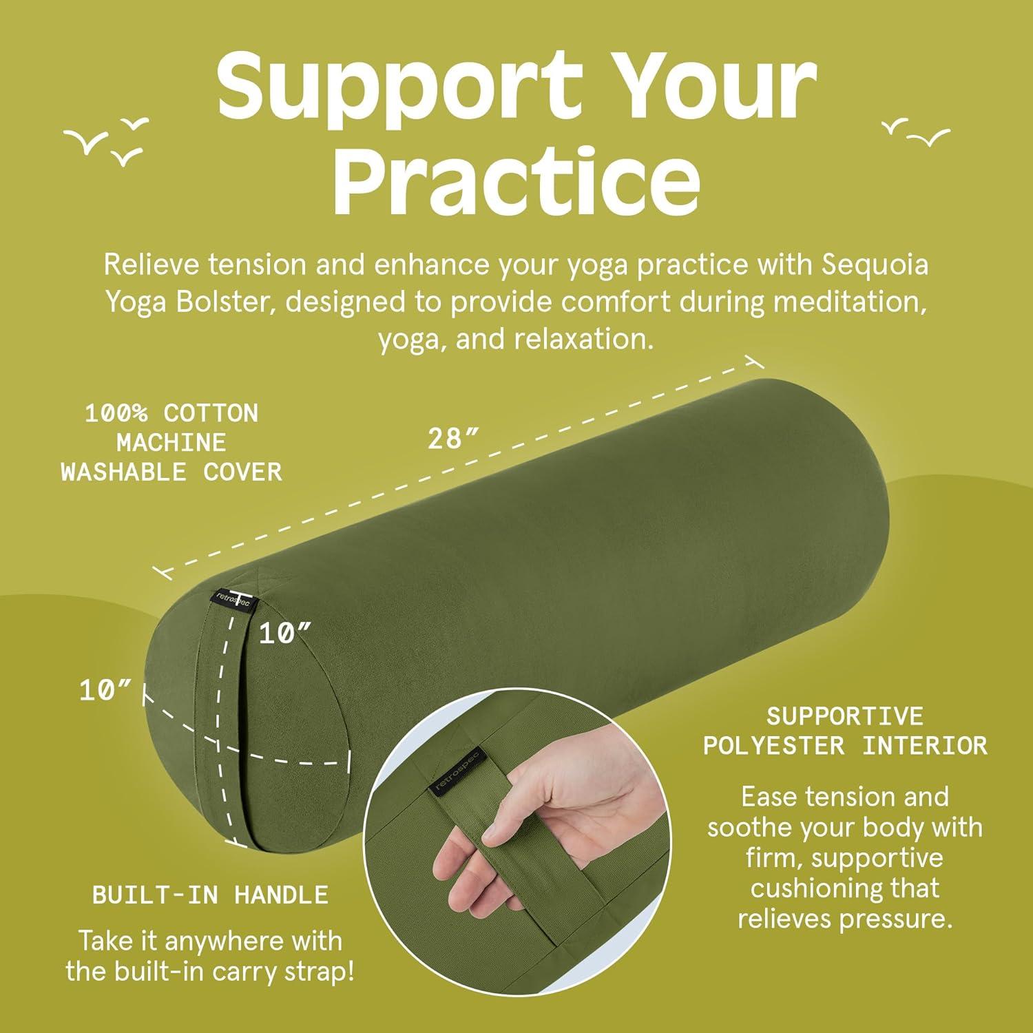 Retrospec Retrospec Sequoia Yoga Bolster Pillow – Meditation Cushion for Yoga Practices – Includes Machine Washable 100% Cotton Cover & Durable Carry Handle(Basil)