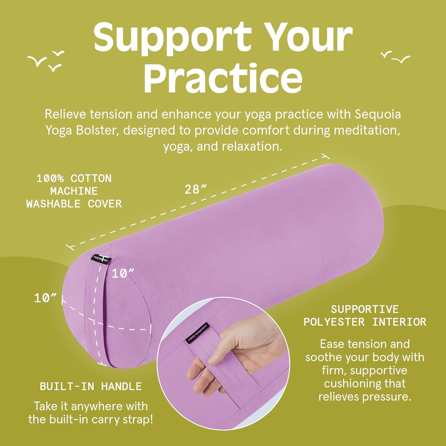 Retrospec Retrospec Sequoia Yoga Bolster Pillow – Meditation Cushion for Yoga Practices – Includes Machine Washable 100% Cotton Cover & Durable Carry Handle(Wisteria)