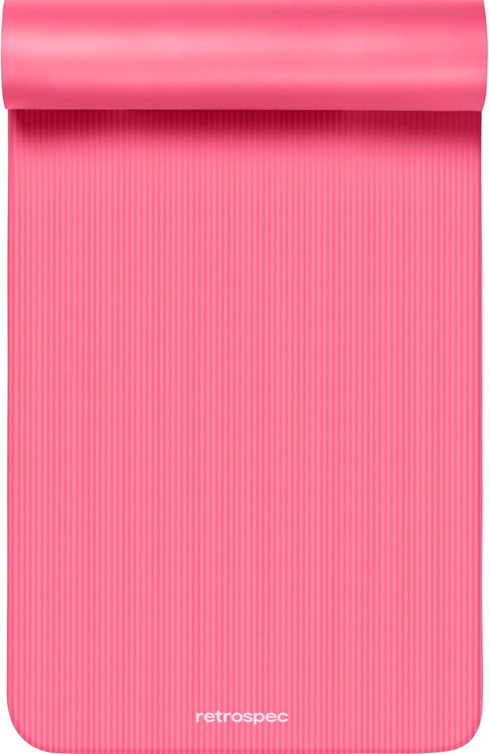 Retrospec Solana Yoga Mat 1″ Thick w/Nylon Strap for Men & Women – Non Slip Exercise Mat for Home Yoga, Pilates, Stretching, Floor & Fitness Workouts(Pink Dahlia)