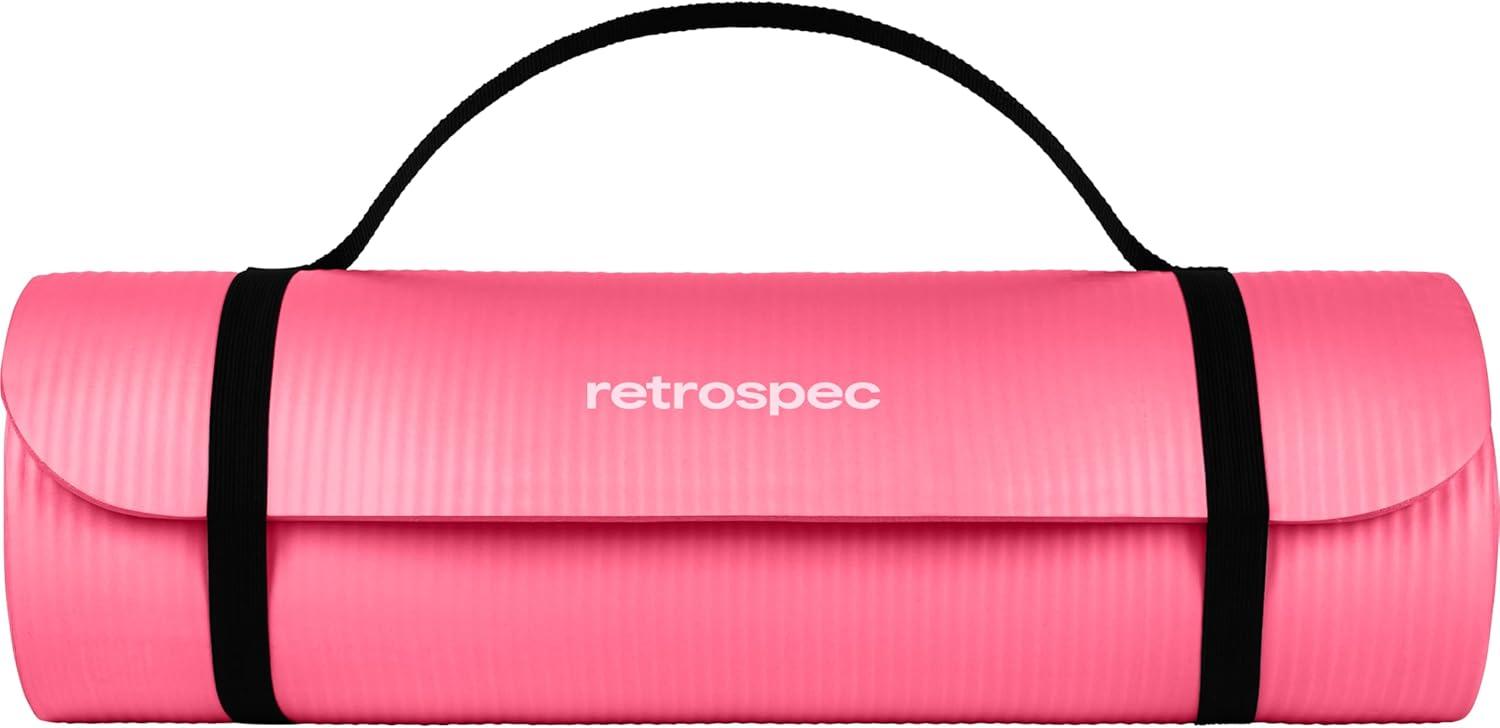 Retrospec Solana Yoga Mat 1″ Thick w/Nylon Strap for Men & Women – Non Slip Exercise Mat for Home Yoga, Pilates, Stretching, Floor & Fitness Workouts(Pink Dahlia)