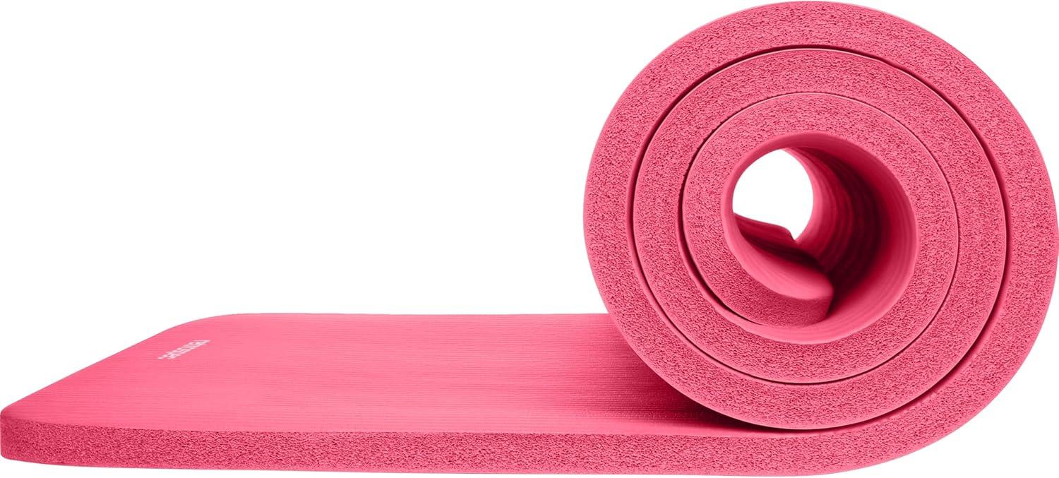 Retrospec Solana Yoga Mat 1″ Thick w/Nylon Strap for Men & Women – Non Slip Exercise Mat for Home Yoga, Pilates, Stretching, Floor & Fitness Workouts(Pink Dahlia)
