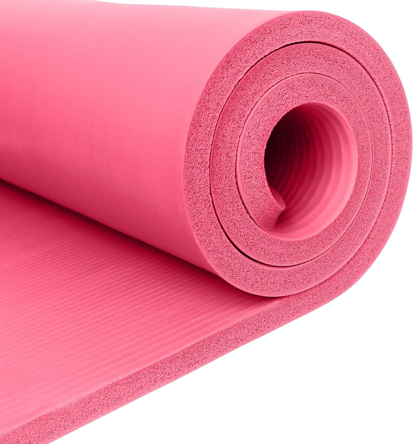 Retrospec Solana Yoga Mat 1″ Thick w/Nylon Strap for Men & Women – Non Slip Exercise Mat for Home Yoga, Pilates, Stretching, Floor & Fitness Workouts(Pink Dahlia)