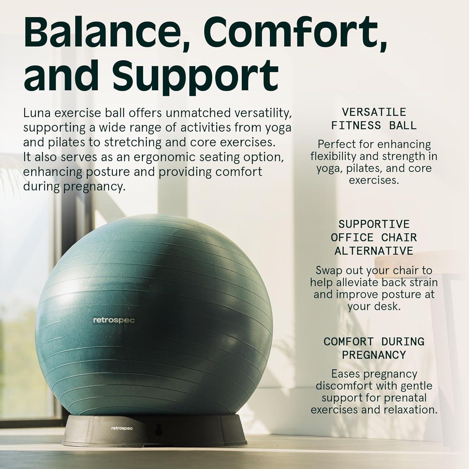 Retrospec Luna Exercise Ball with Pump – Anti-Burst Fitness Equipment for Yoga, Core Training & Stability – Home Gym Swiss Ball for Office & Pregnancy(Ocean Blue)