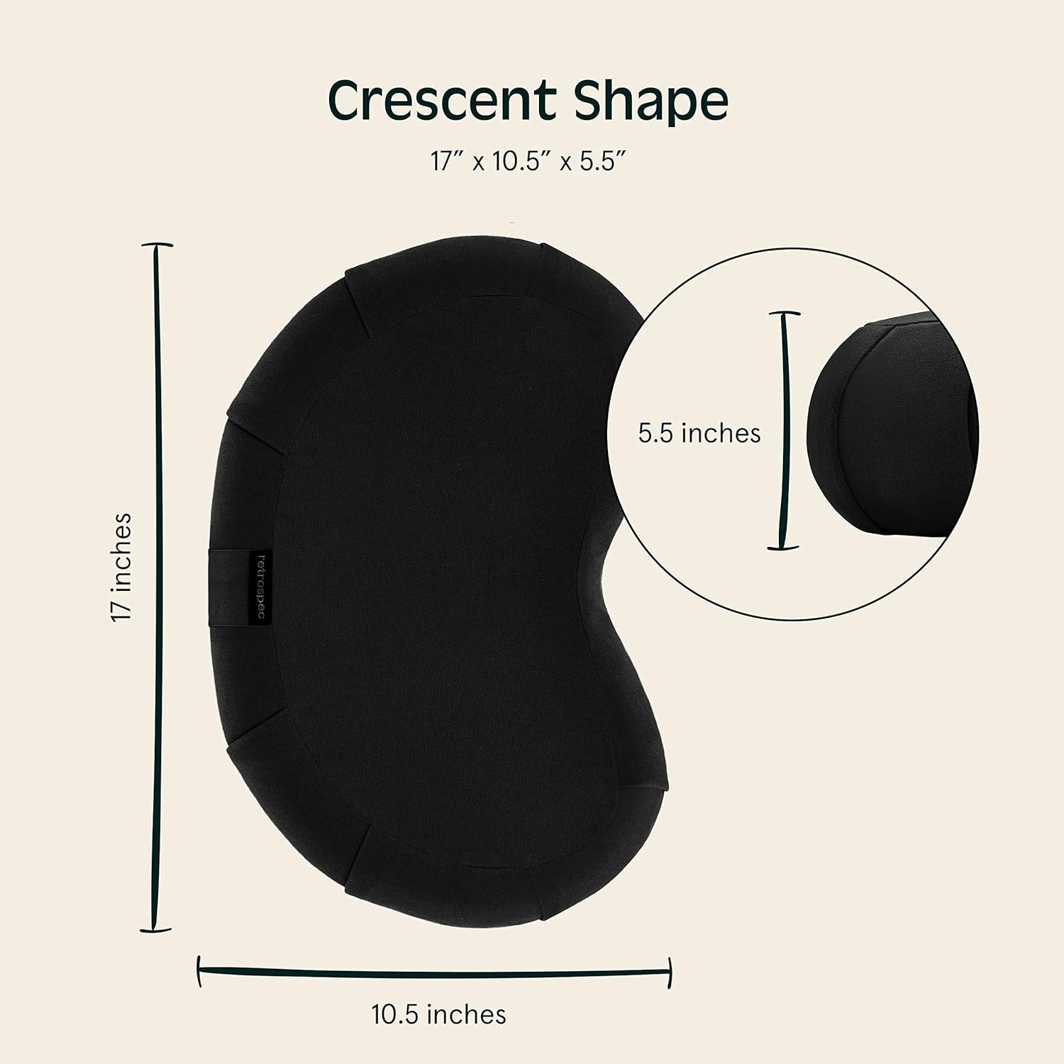 Retrospec Sedona Zafu Meditation Cushion Filled w/Buckwheat Hulls – Yoga Pillow for Meditation Practices – Machine Washable 100% Cotton Cover & Durable Carry Handle, Crescent, Black(Black)