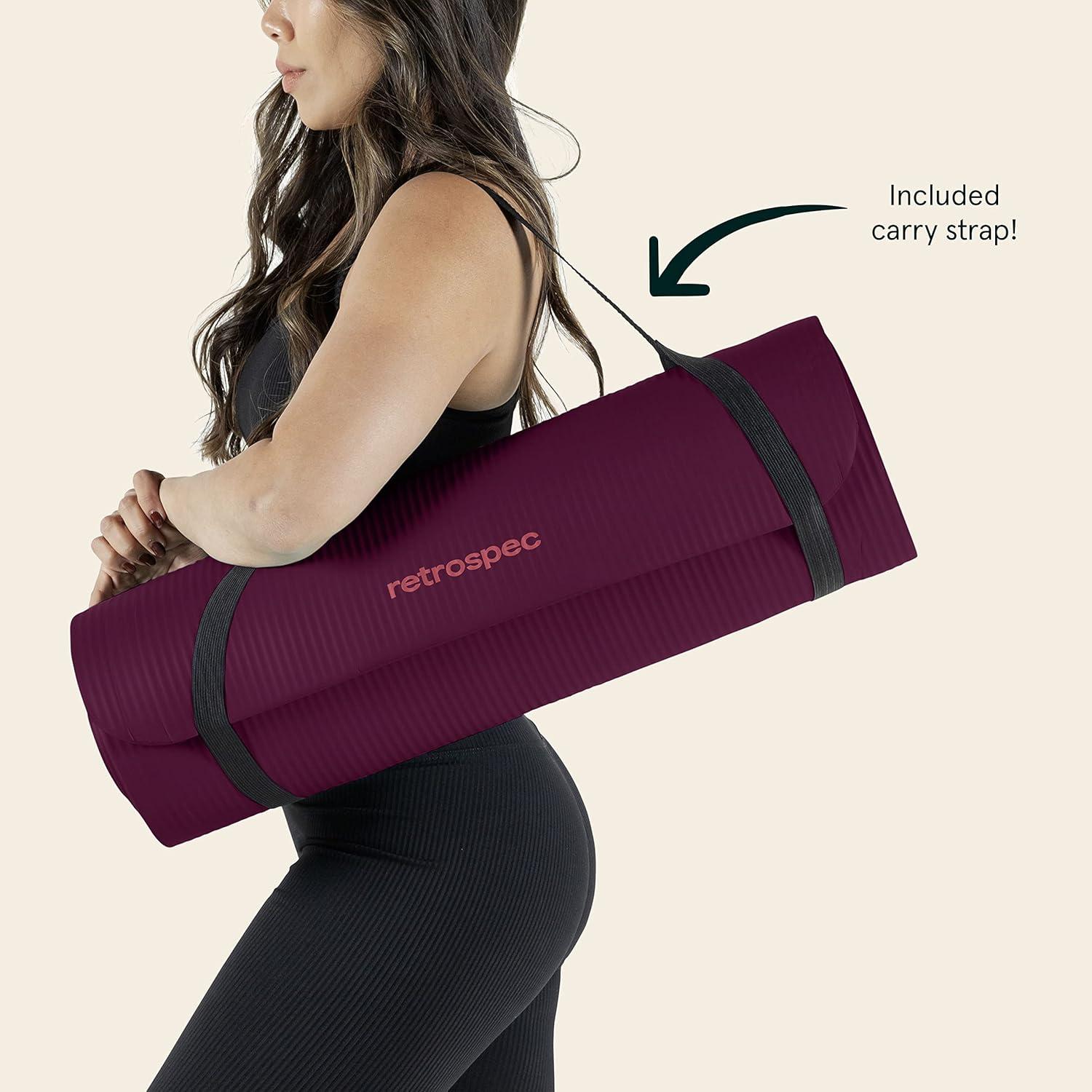 Retrospec Solana Yoga Mat 1″ Thick w/Nylon Strap for Men & Women – Non Slip Exercise Mat for Home Yoga, Pilates, Stretching, Floor & Fitness Workouts(Boysenberry)
