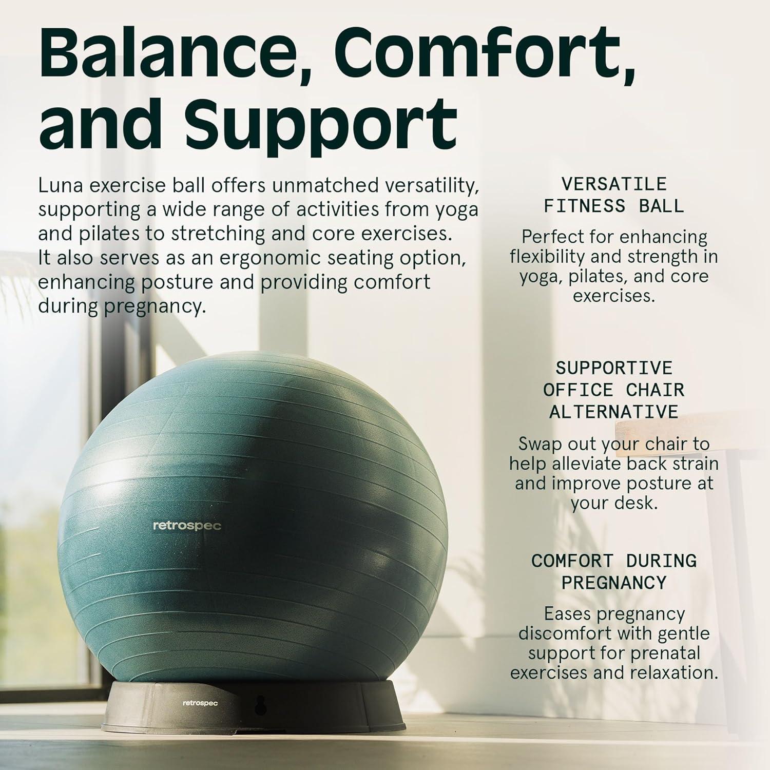 Retrospec Luna Exercise Ball with Pump – Anti-Burst Fitness Equipment for Yoga, Core Training & Stability – Home Gym Swiss Ball for Office & Pregnancy(Rose)