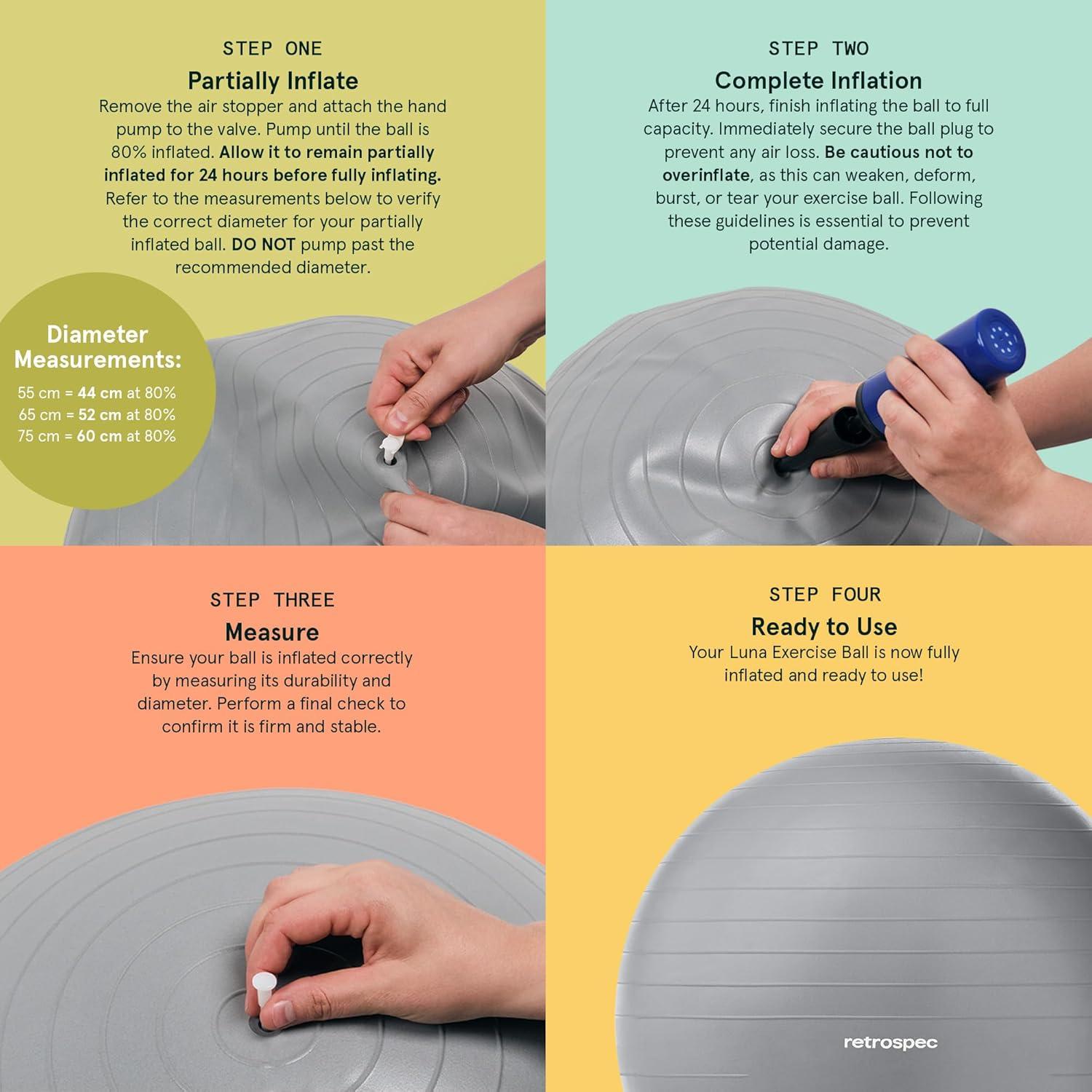 Retrospec Luna Exercise Ball with Pump – Anti-Burst Fitness Equipment for Yoga, Core Training & Stability – Home Gym Swiss Ball for Office & Pregnancy(Rose)