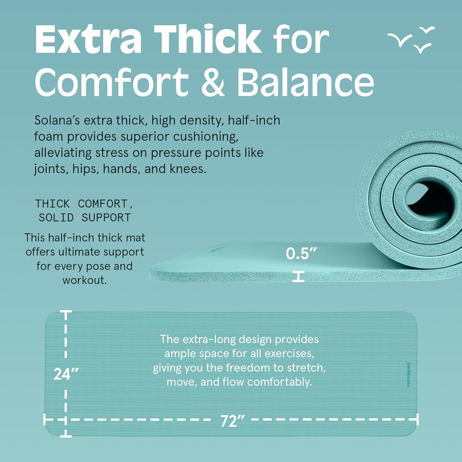 Retrospec Solana Yoga Mat Thick 1/2in Non-Slip Workout Mat with Nylon Strap – 72x24in Exercise Mat for Pilates, Stretching & Fitness – BPA Free, Easy Clean(Blue Ridge)