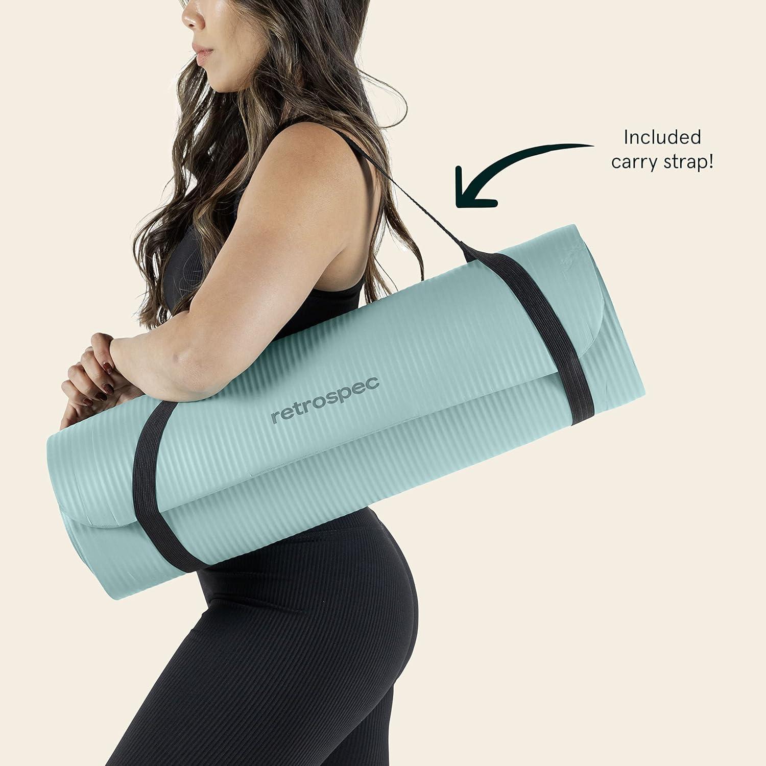 Retrospec Solana Yoga Mat Thick 1/2in Non-Slip Workout Mat with Nylon Strap – 72x24in Exercise Mat for Pilates, Stretching & Fitness – BPA Free, Easy Clean(Blue Ridge)