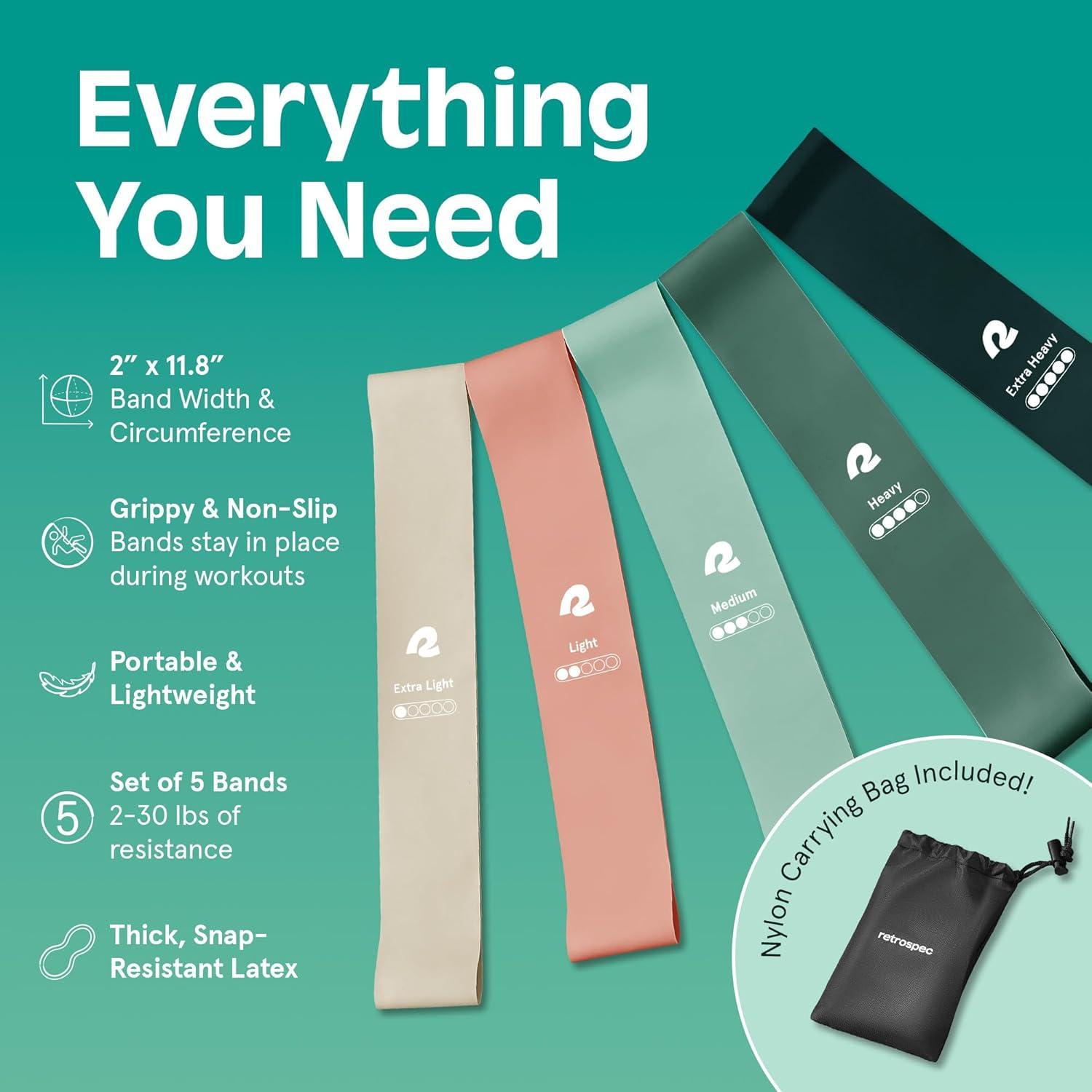 Retrospec Activate Resistance Loop Band Set for Working Out, Home Fitness, Toning, Stretching & Exercise – Lightweight & Portable for Men & Women(Smoothie)