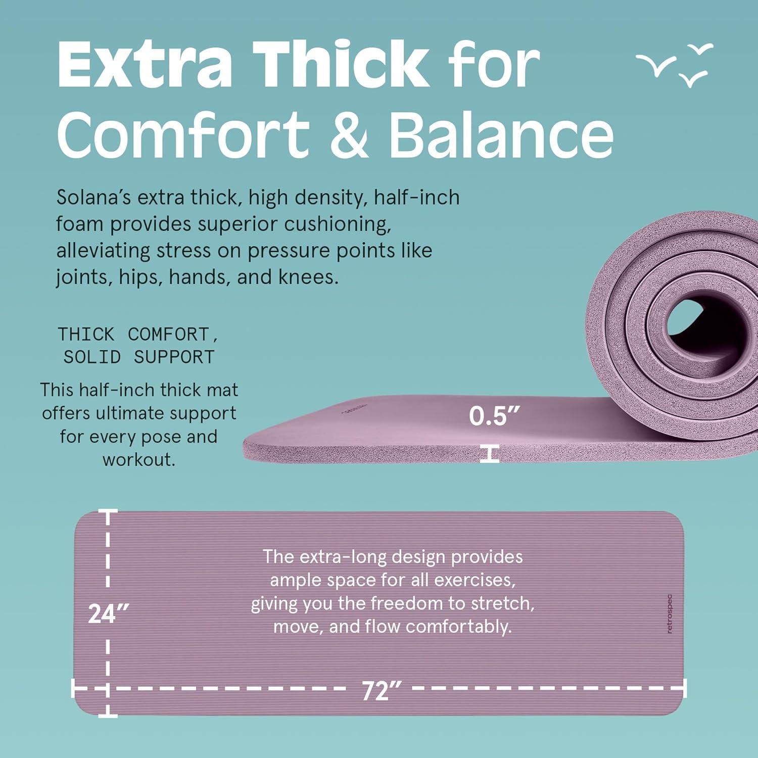 Retrospec Solana Yoga Mat Thick 1/2in Non-Slip Workout Mat with Nylon Strap – 72x24in Exercise Mat for Pilates, Stretching & Fitness – BPA Free, Easy Clean(Violet Haze)