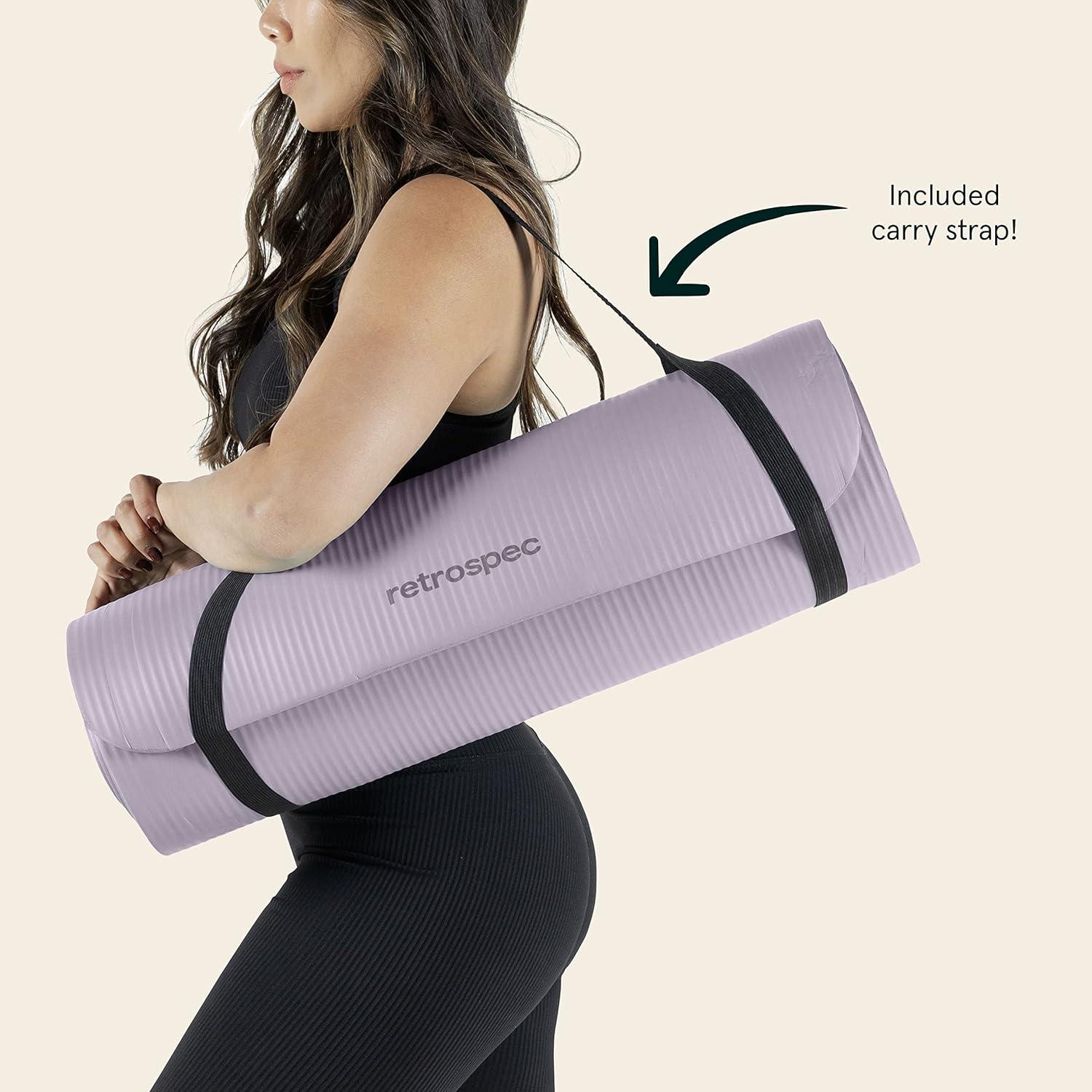 Retrospec Solana Yoga Mat Thick 1/2in Non-Slip Workout Mat with Nylon Strap – 72x24in Exercise Mat for Pilates, Stretching & Fitness – BPA Free, Easy Clean(Violet Haze)