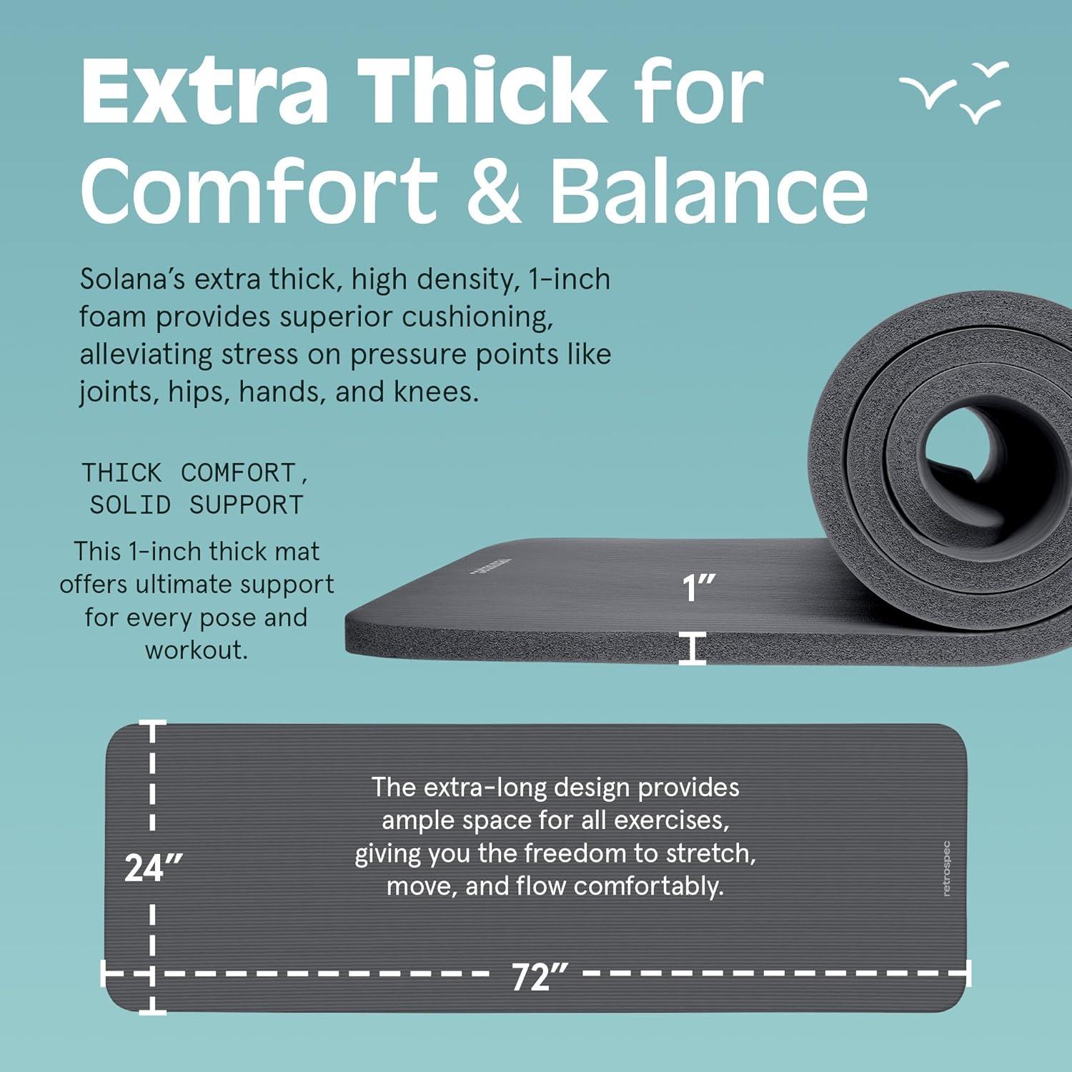 Retrospec Solana Yoga Mat 1″ Thick w/Nylon Strap for Men & Women – Non Slip Exercise Mat for Home Yoga, Pilates, Stretching, Floor & Fitness Workouts(Graphite)