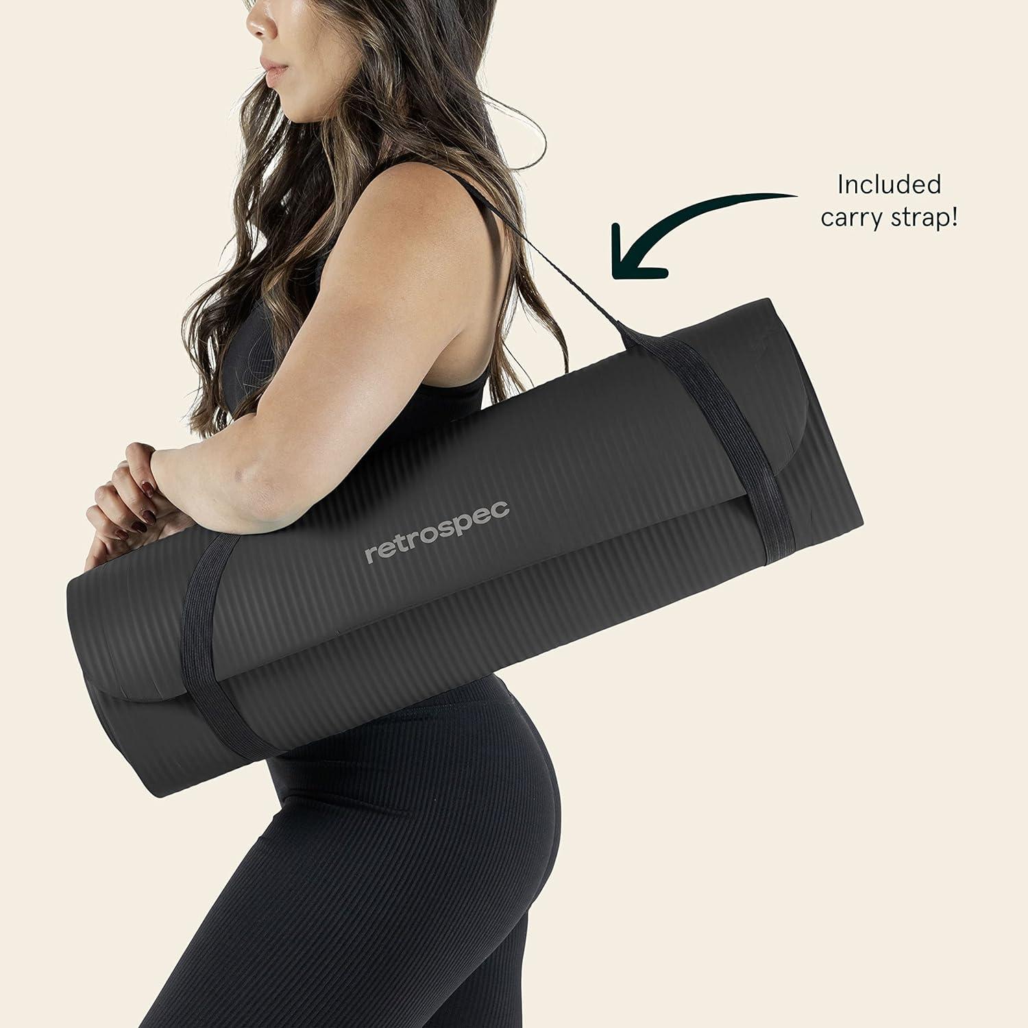 Retrospec Solana Yoga Mat 1″ Thick w/Nylon Strap for Men & Women – Non Slip Exercise Mat for Home Yoga, Pilates, Stretching, Floor & Fitness Workouts(Graphite)