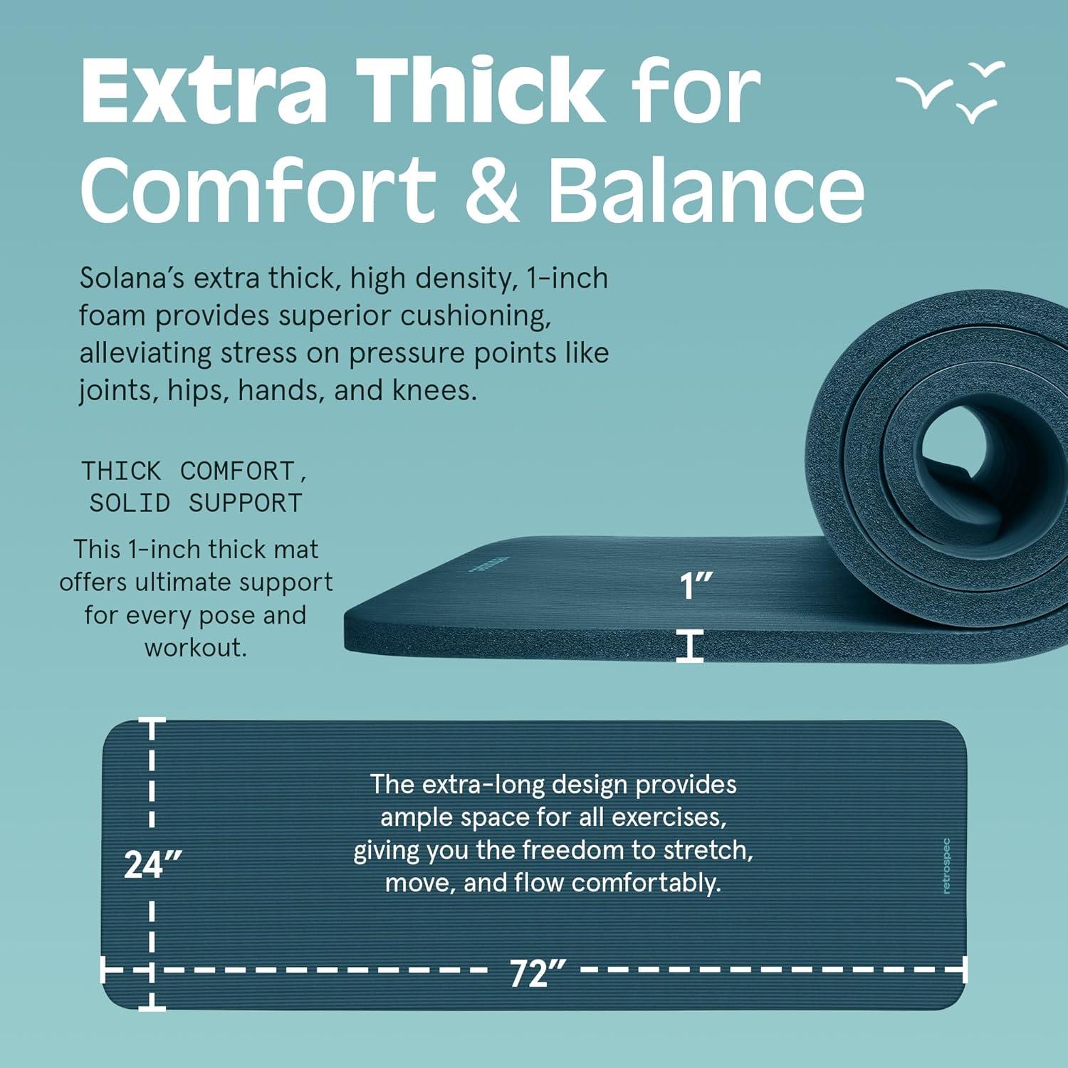 Retrospec Solana Yoga Mat 1″ Thick w/Nylon Strap for Men & Women – Non Slip Exercise Mat for Home Yoga, Pilates, Stretching, Floor & Fitness Workouts(Ocean Blue)