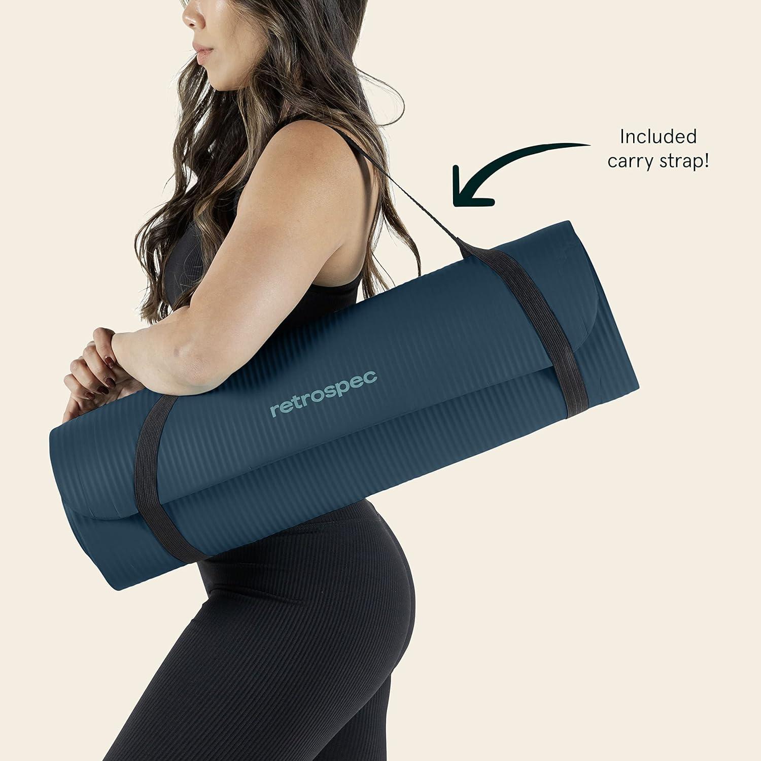 Retrospec Solana Yoga Mat 1″ Thick w/Nylon Strap for Men & Women – Non Slip Exercise Mat for Home Yoga, Pilates, Stretching, Floor & Fitness Workouts(Ocean Blue)