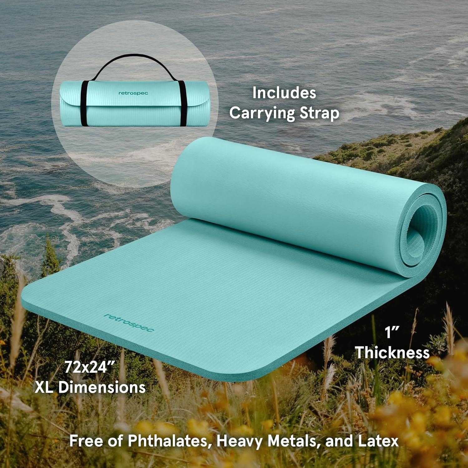 Retrospec Solana Yoga Mat 1″ Thick w/Nylon Strap for Men & Women – Non Slip Exercise Mat for Home Yoga, Pilates, Stretching, Floor & Fitness Workouts(Blue Ridge)