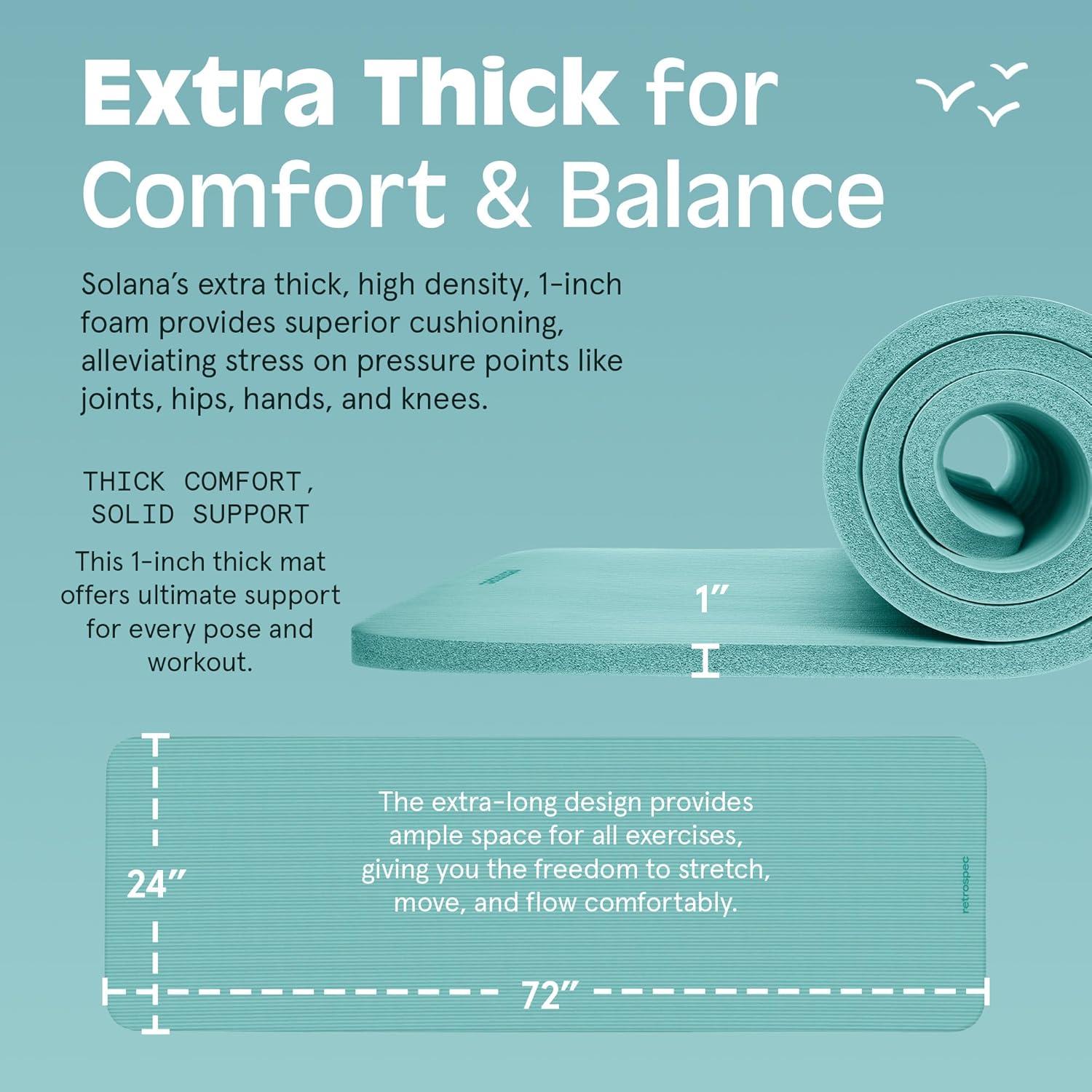Retrospec Solana Yoga Mat 1″ Thick w/Nylon Strap for Men & Women – Non Slip Exercise Mat for Home Yoga, Pilates, Stretching, Floor & Fitness Workouts(Blue Ridge)