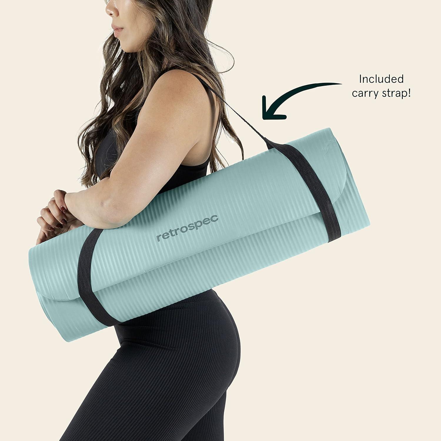 Retrospec Solana Yoga Mat 1″ Thick w/Nylon Strap for Men & Women – Non Slip Exercise Mat for Home Yoga, Pilates, Stretching, Floor & Fitness Workouts(Blue Ridge)
