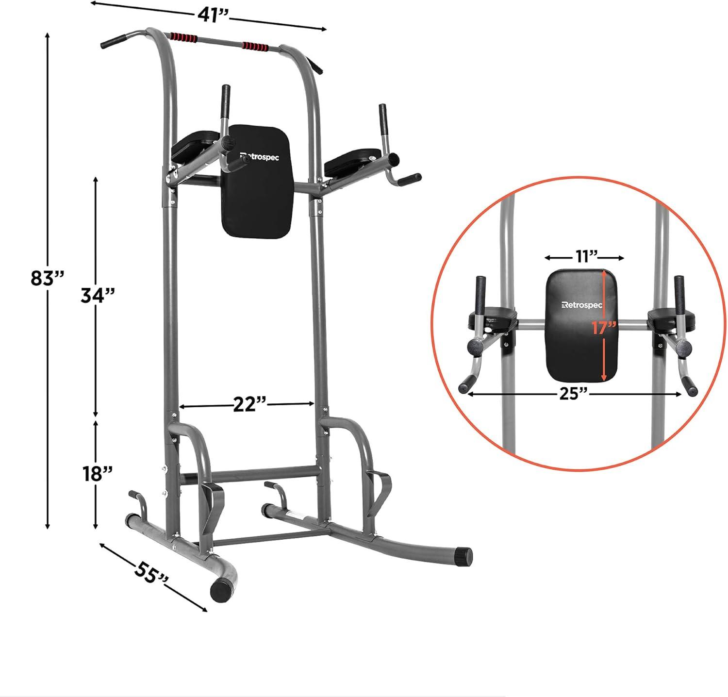 Retrospec Power Tower for Functional Fitness Home Gym Strength Trainer; Pads(Black Pads)