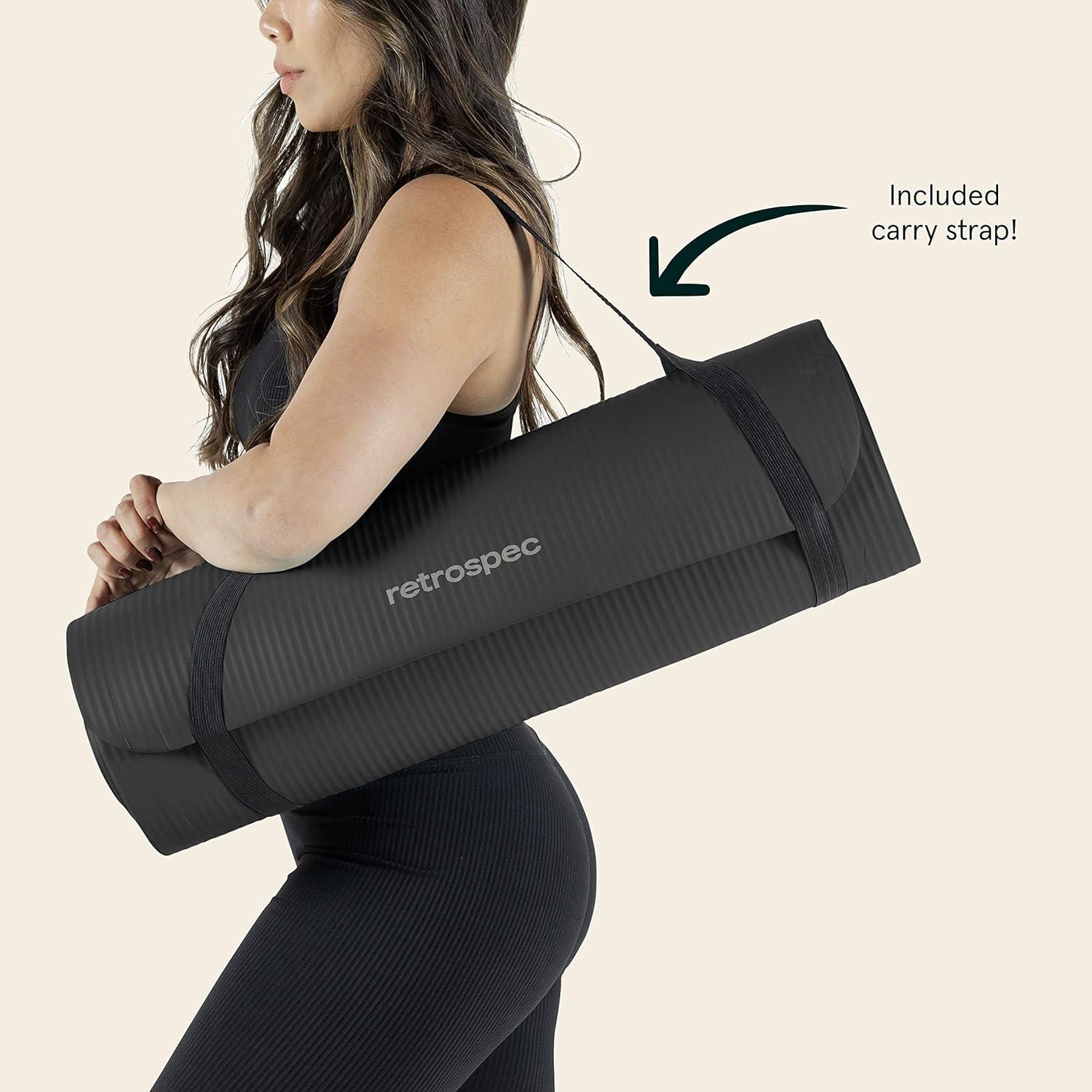 Retrospec Solana Yoga Mat Thick 1/2in Non-Slip Workout Mat with Nylon Strap – 72x24in Exercise Mat for Pilates, Stretching & Fitness – BPA Free, Easy Clean(Graphite)