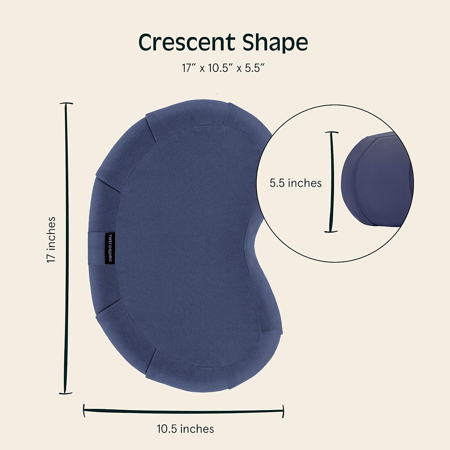 Retrospec Sedona Zafu Meditation Cushion with Buckwheat Hull Fill – Adjustable Yoga & Pilates Equipment Support – 17in Crescent Cotton Cover(Midnight)