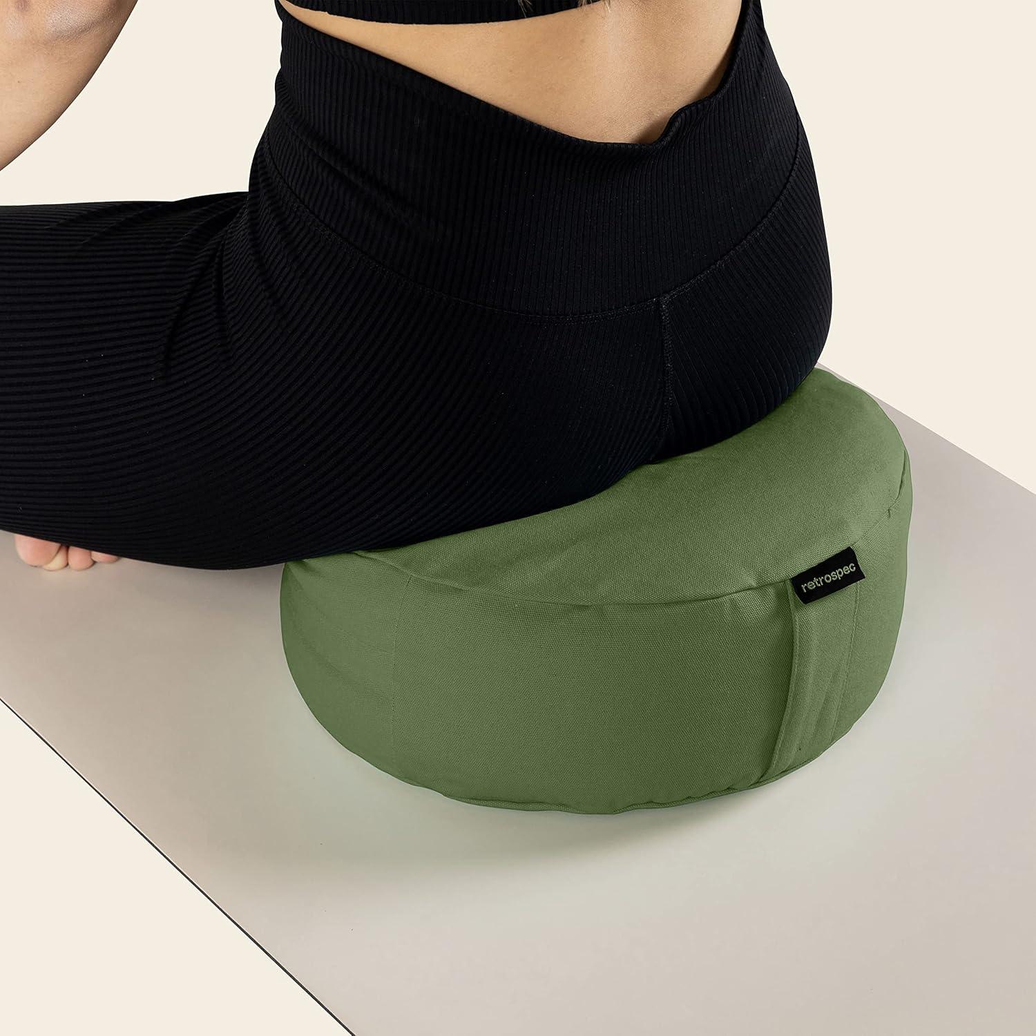 Retrospec Sedona Zafu Meditation Cushion Filled w/Buckwheat Hulls – Yoga Pillow for Meditation Practices – Machine Washable 100% Cotton Cover & Durable Carry Handle, Round(Basil)